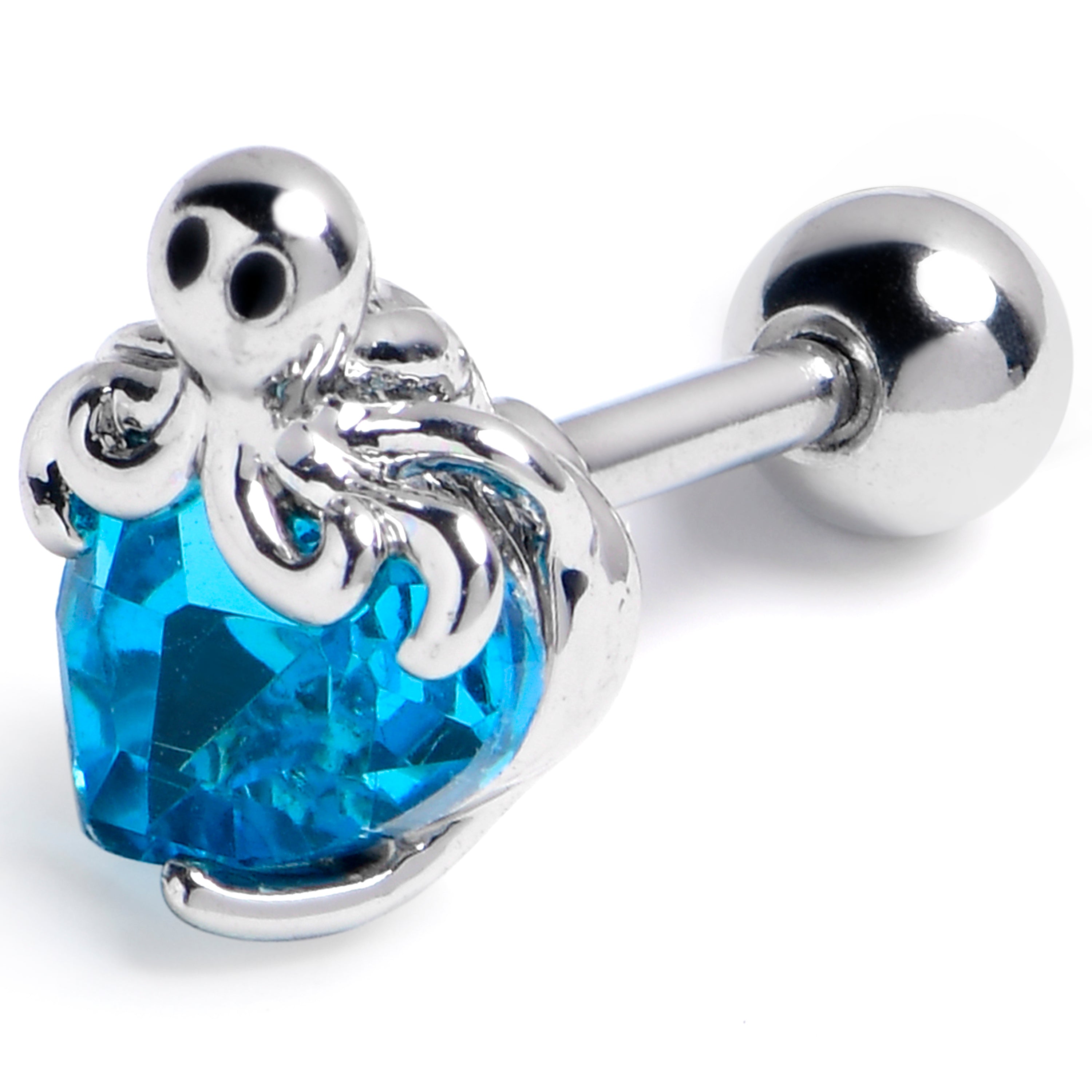 BodyCandy 16G 1/4 Blue Gem Octopus Heart Cartilage Tragus Earring — main product shot