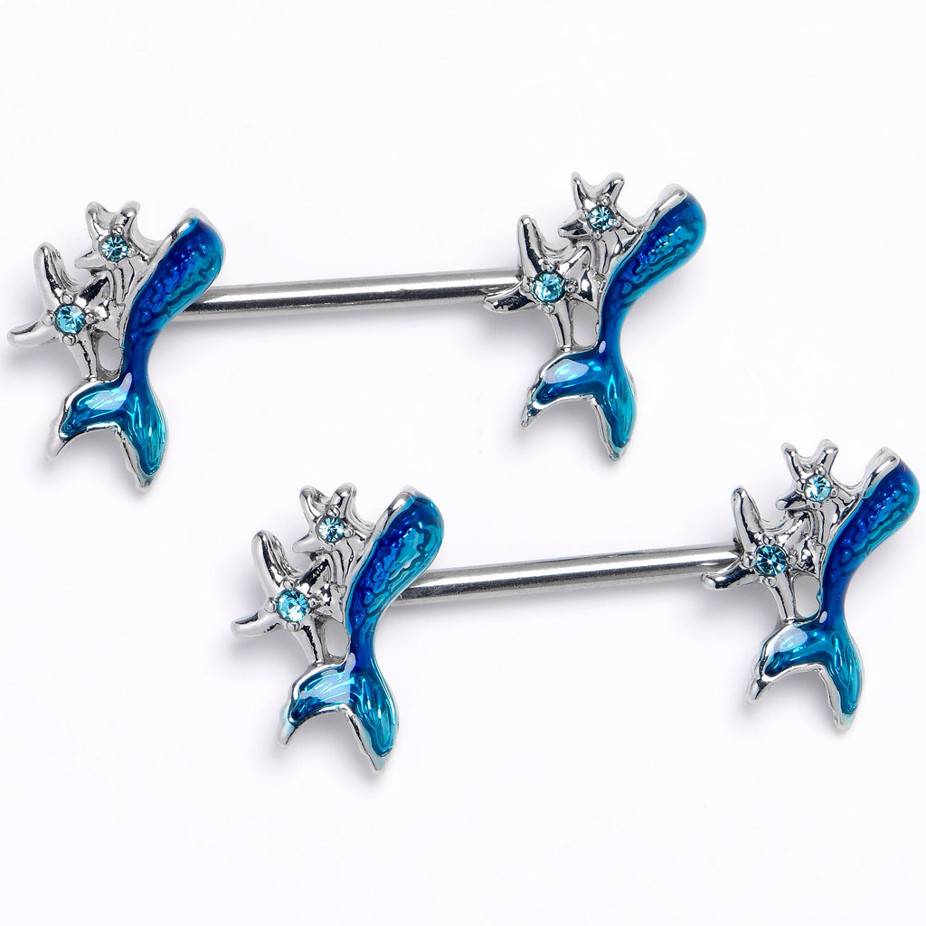 BodyCandy 14G 9/16 Blue Gem Blue Mermaid Tail Stars Barbell Nipple Ring  Set — main product shot