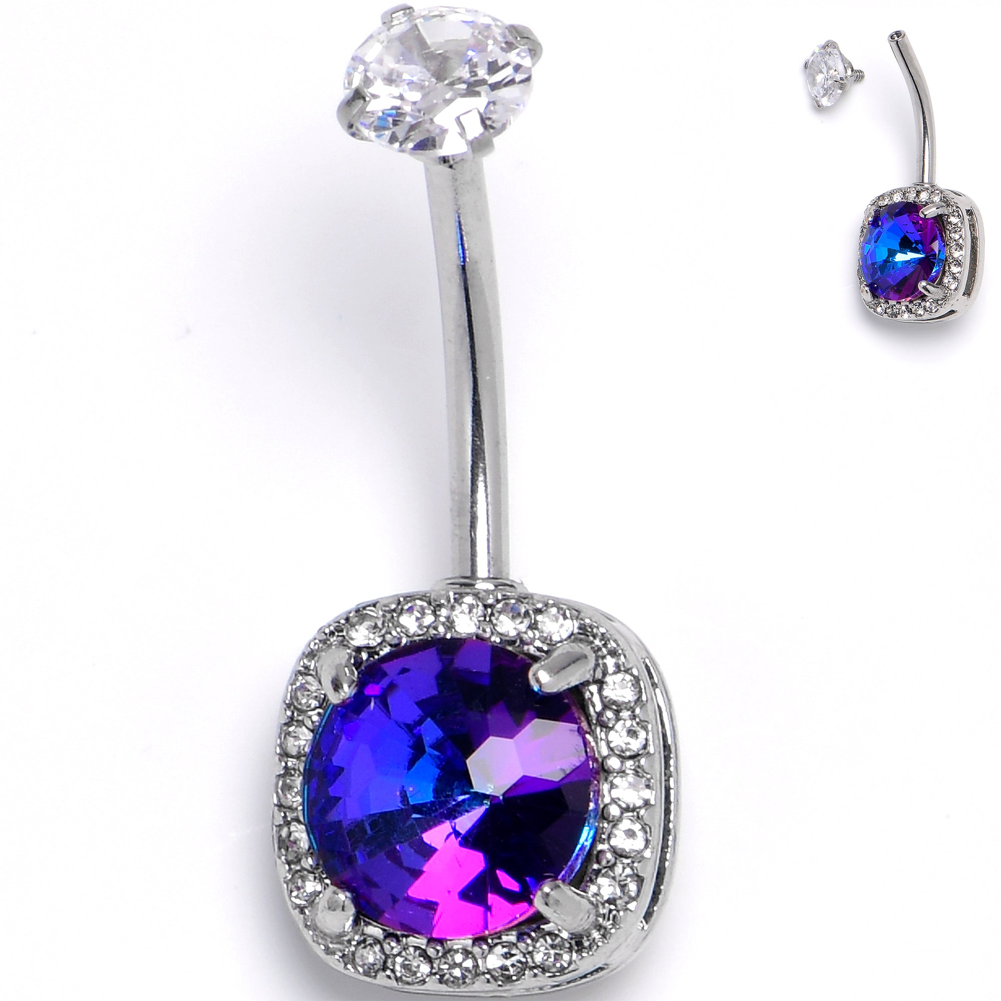 BodyCandy Purple Clear CZ Gem Baroque Square Glam Belly Ring — main product shot