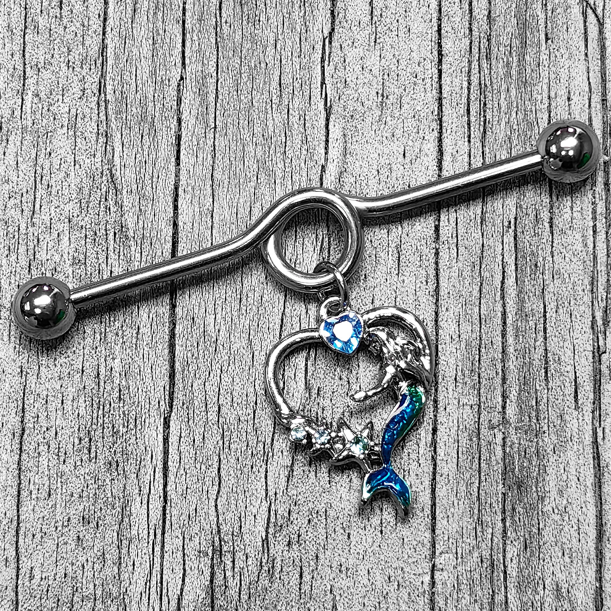 BodyCandy 14G Blue Gem Mermaid Tail Stars Heart Dangle Project Bar 38mm — main product shot