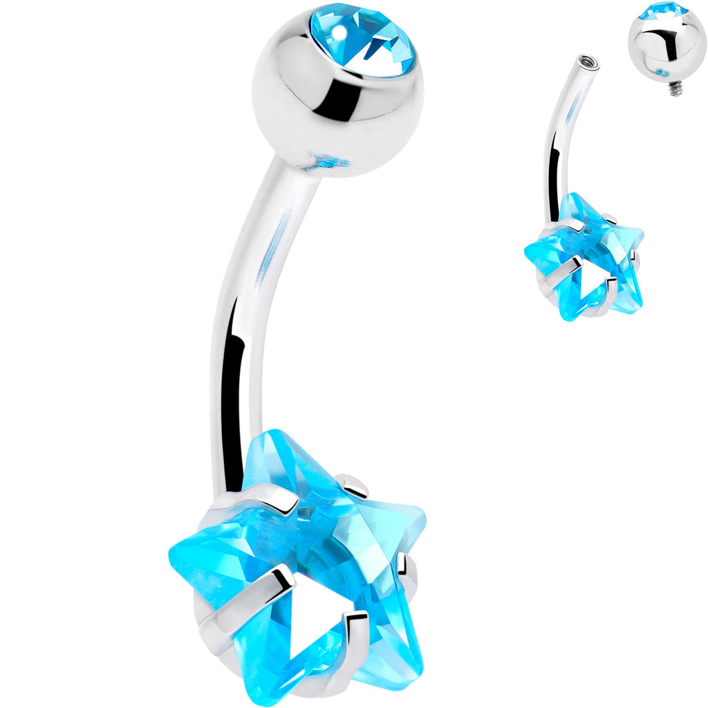 BodyCandy Blue CZ Gem Internally Threaded Simply Star Belly Ring — main product shot