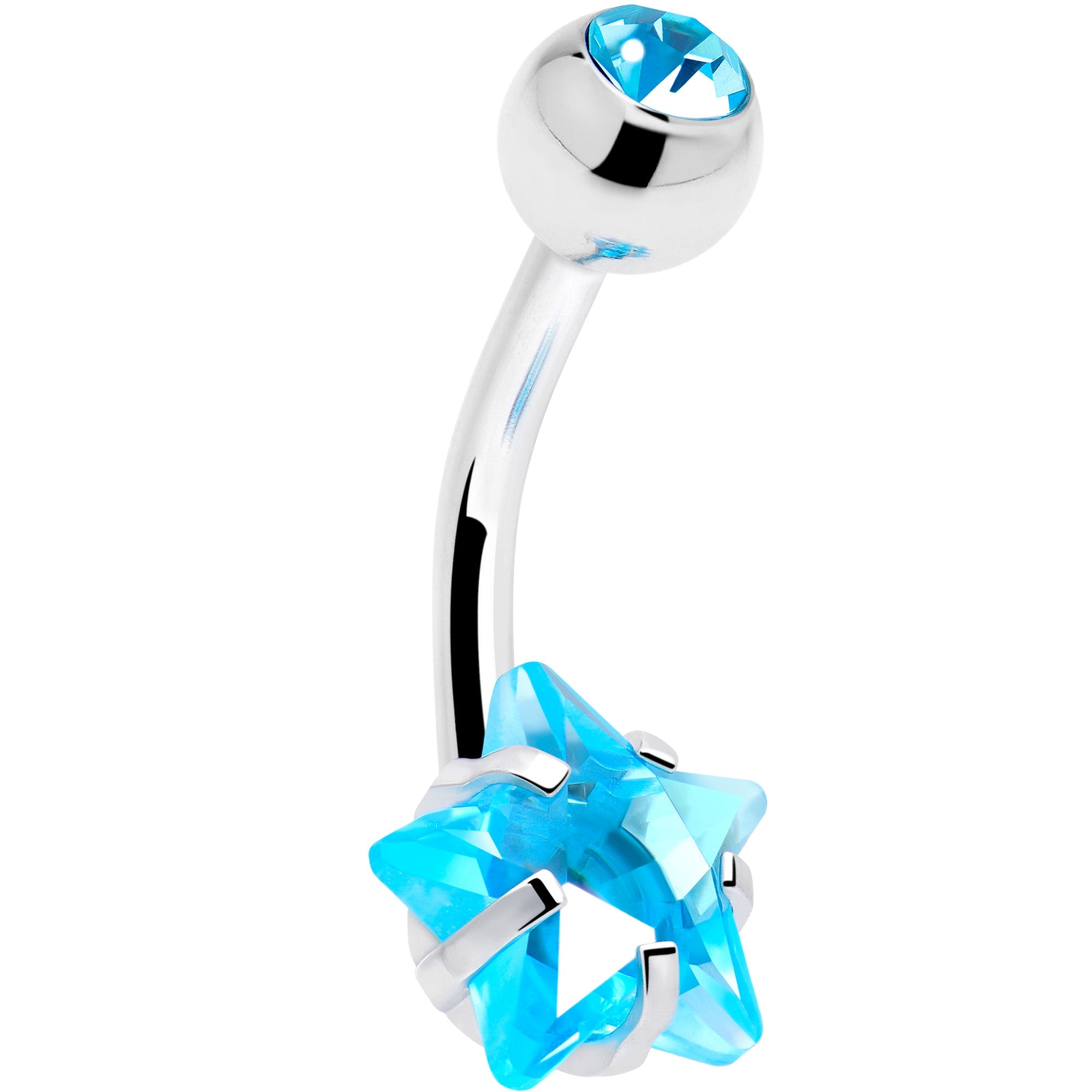 BodyCandy Blue CZ Gem Internally Threaded Simply Star Belly Ring — detail close-up