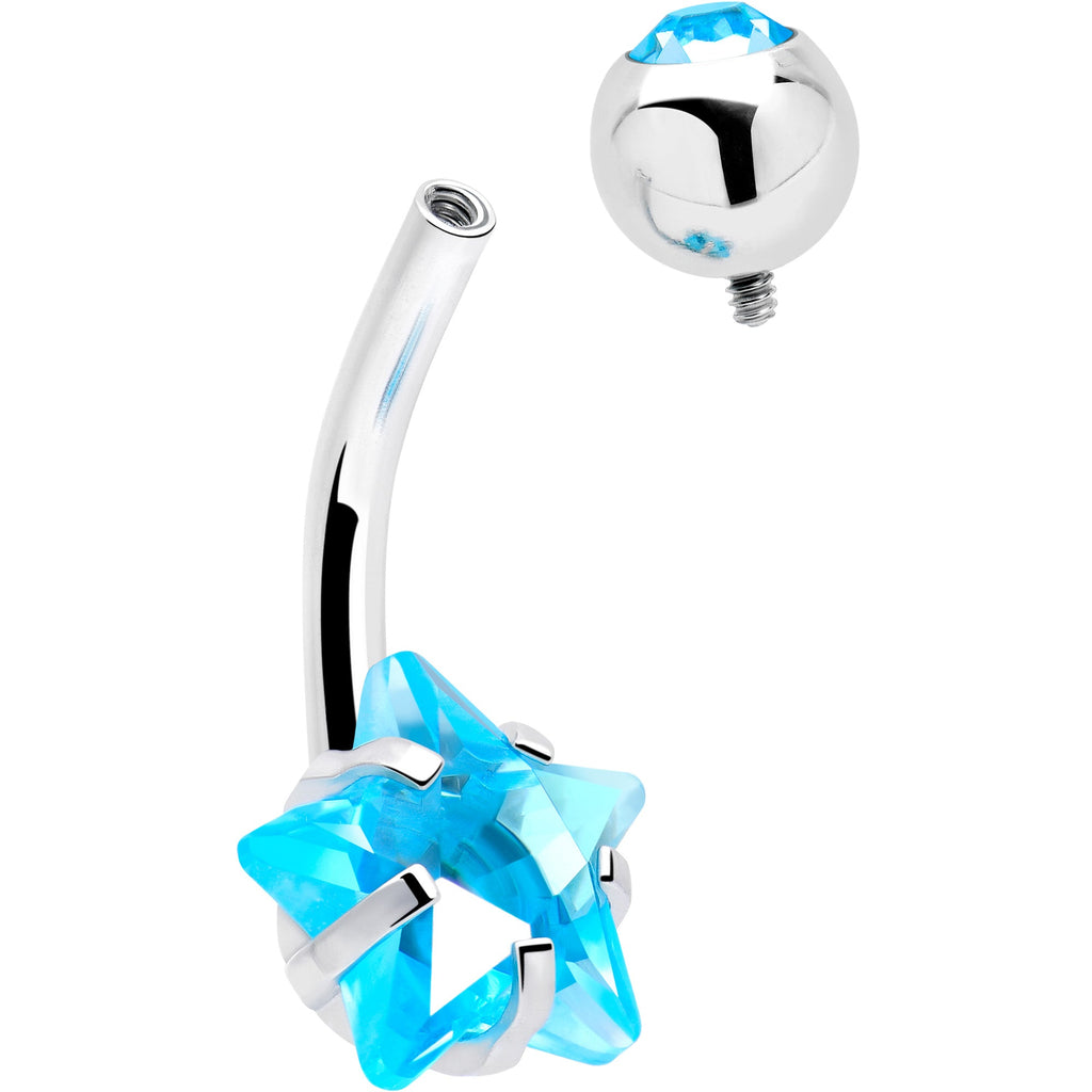 BodyCandy Blue CZ Gem Internally Threaded Simply Star Belly Ring — lifestyle context