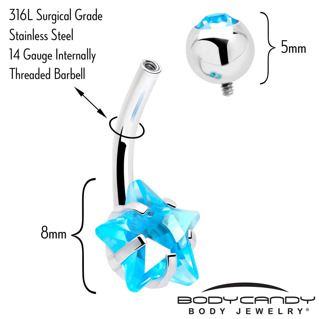 BodyCandy Blue CZ Gem Internally Threaded Simply Star Belly Ring — side view