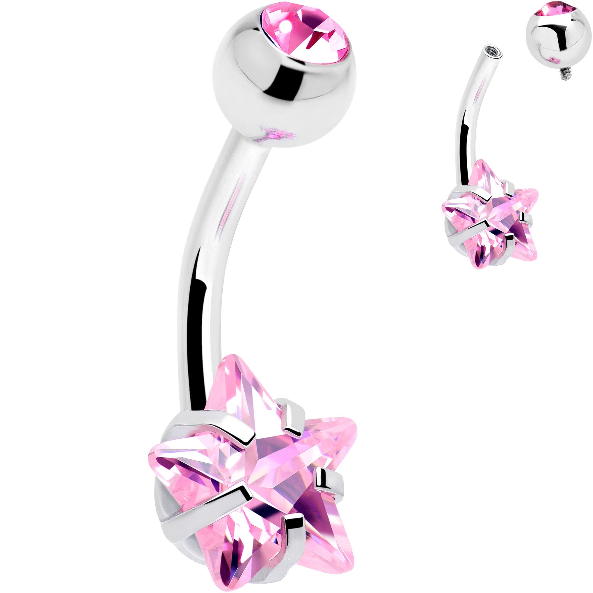 BodyCandy Pink CZ Gem Internally Threaded Simply Star Belly Ring — main product shot