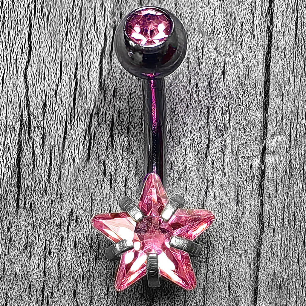 BodyCandy Pink CZ Gem Internally Threaded Simply Star Belly Ring — detail close-up