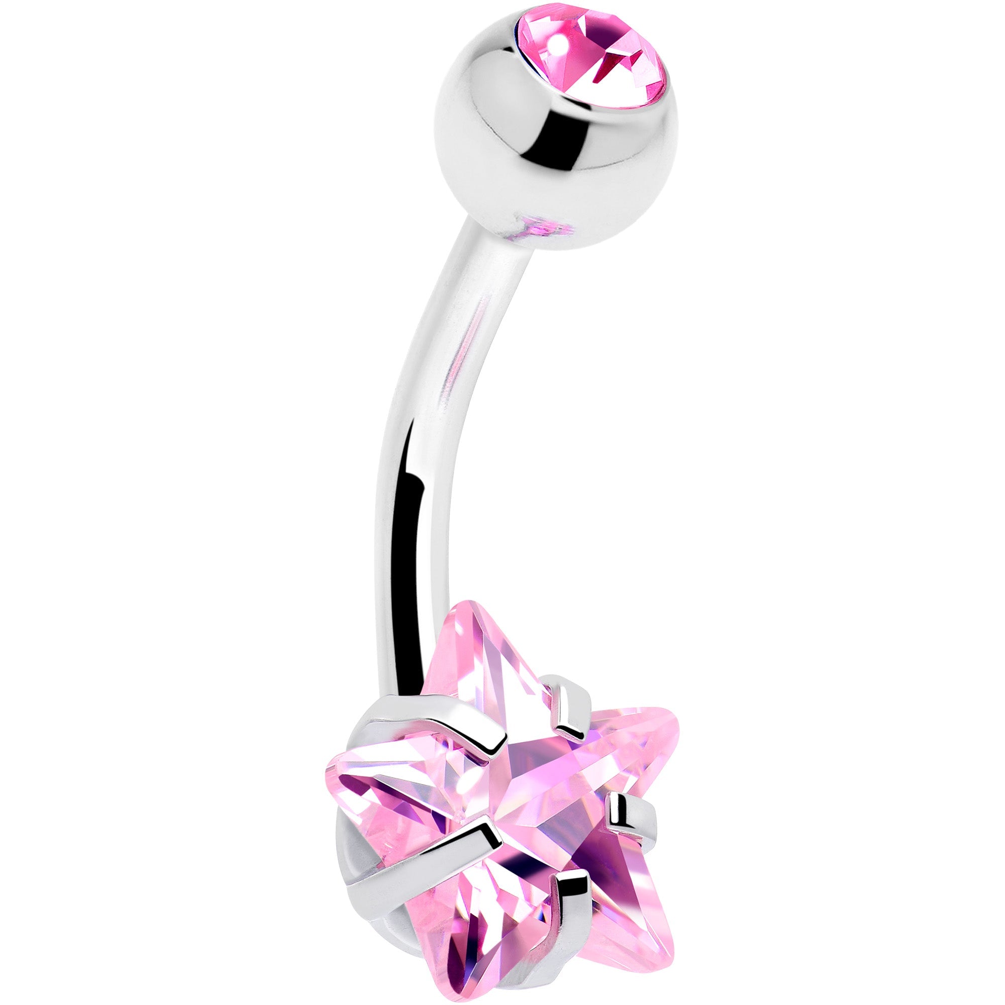 BodyCandy Pink CZ Gem Internally Threaded Simply Star Belly Ring — side view
