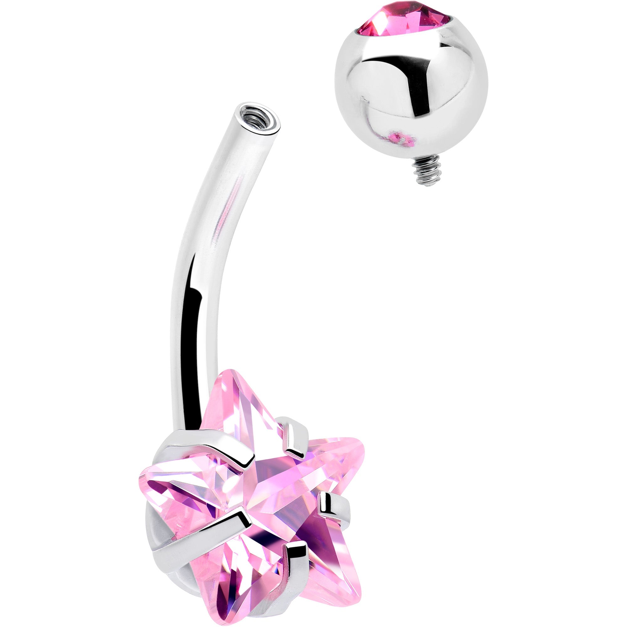 BodyCandy Pink CZ Gem Internally Threaded Simply Star Belly Ring — back view