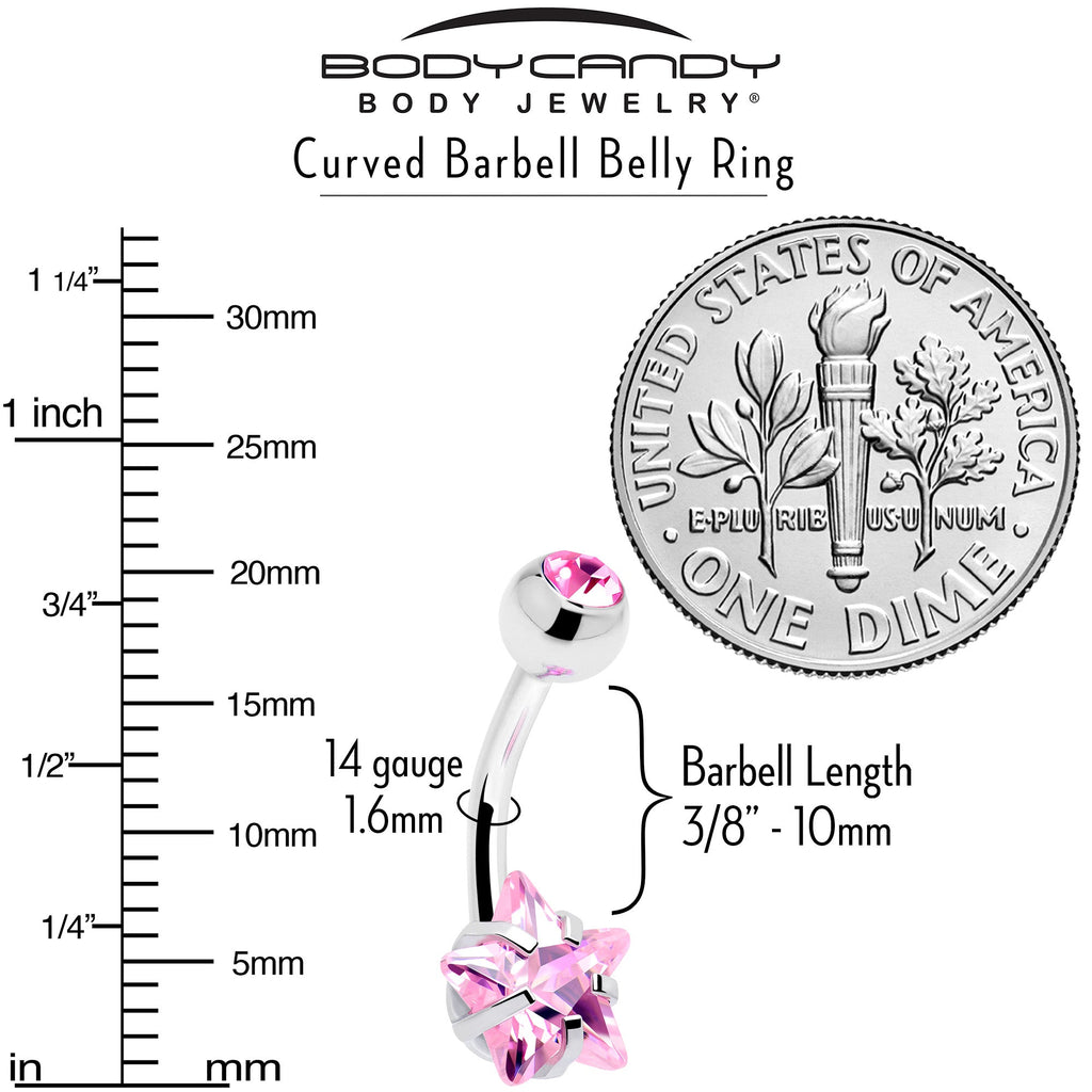 BodyCandy Pink CZ Gem Internally Threaded Simply Star Belly Ring — in-use photo