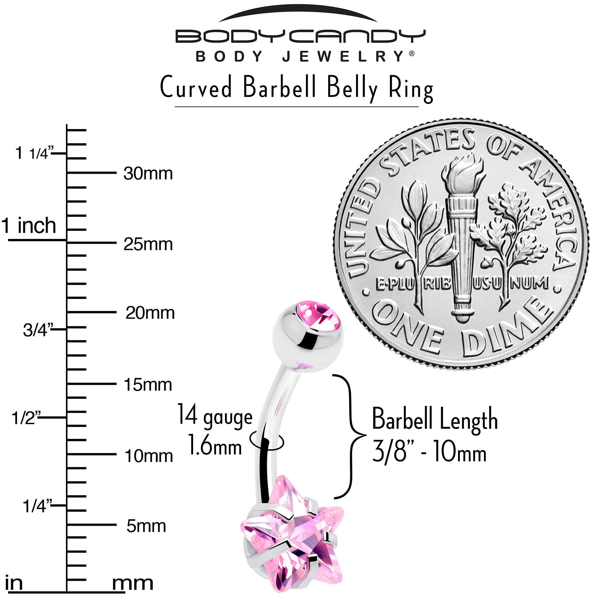 BodyCandy Pink CZ Gem Internally Threaded Simply Star Belly Ring — in-use photo