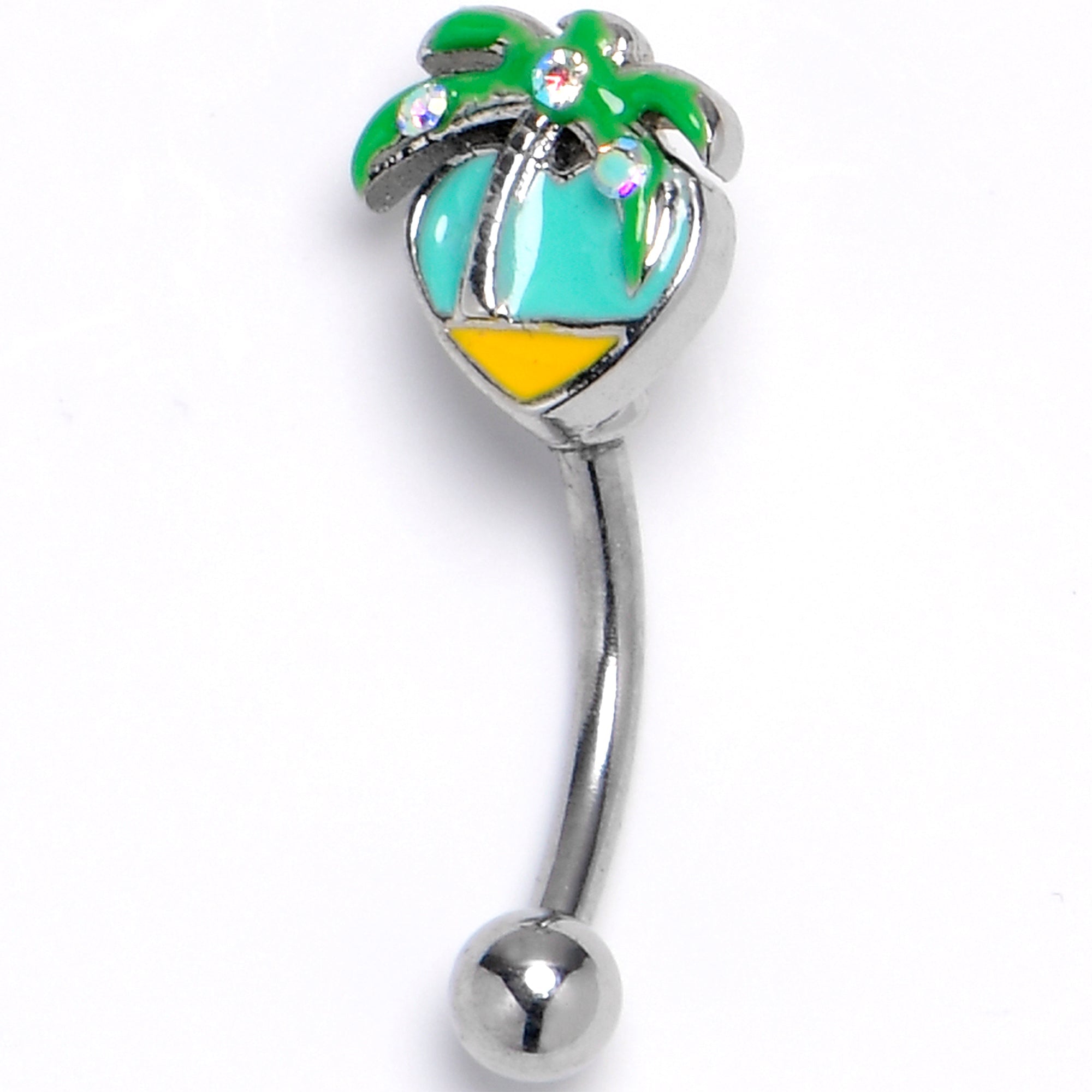 BodyCandy 16G 5/16 Aurora Gem Beach Heart Palm Tree Curved Eyebrow Ring — main product shot