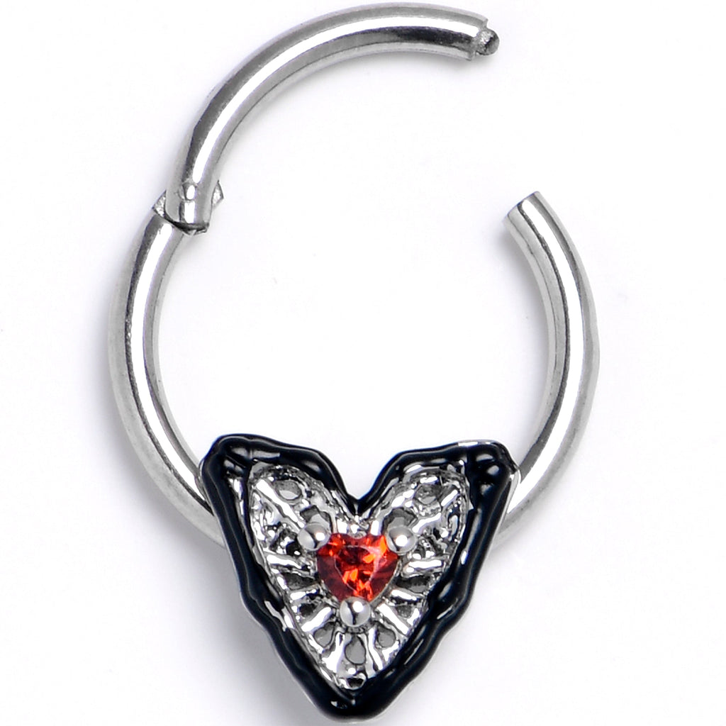 BodyCandy 16G 3/8 Red Gem Captured Heart Hinged Segment Ring — main product shot