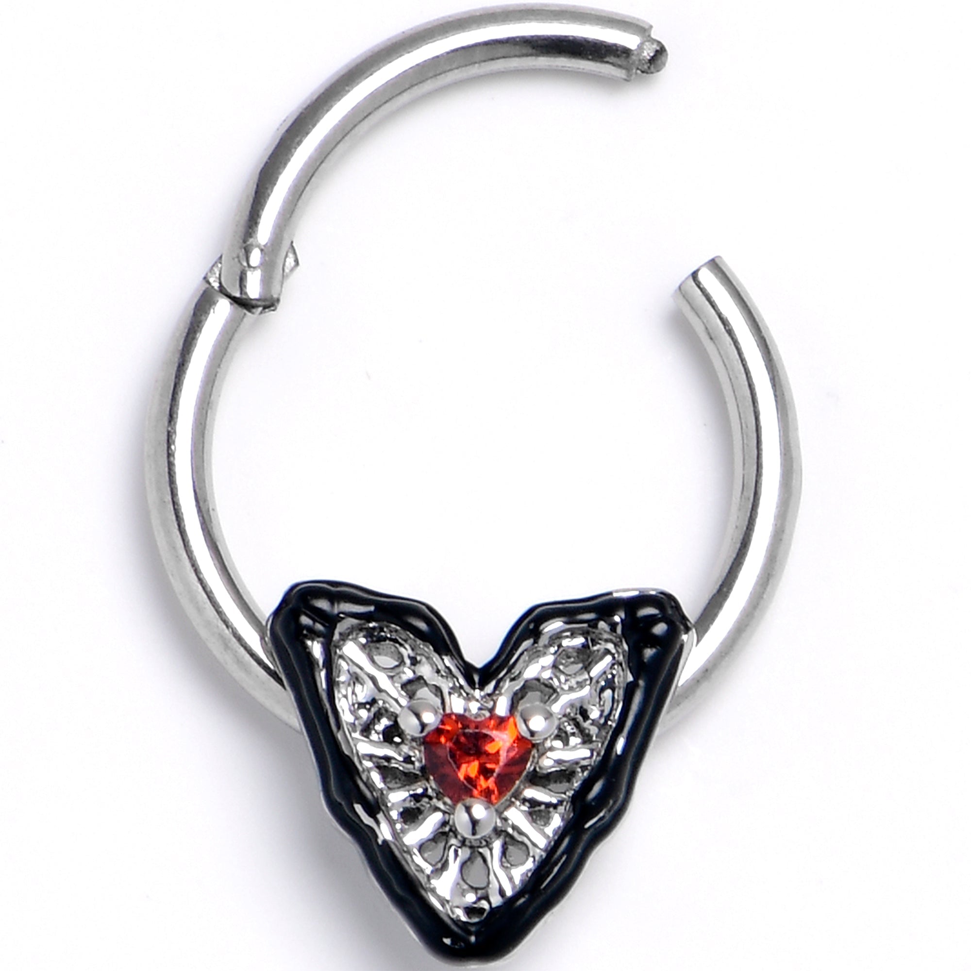 BodyCandy 16G 3/8 Red Gem Captured Heart Hinged Segment Ring — main product shot