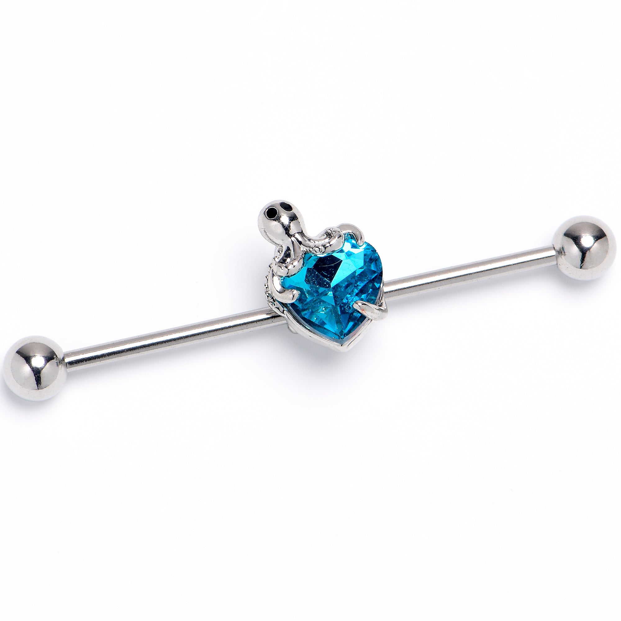 BodyCandy 14G Blue Gem Octopus Heart Industrial Barbell 38mm — main product shot