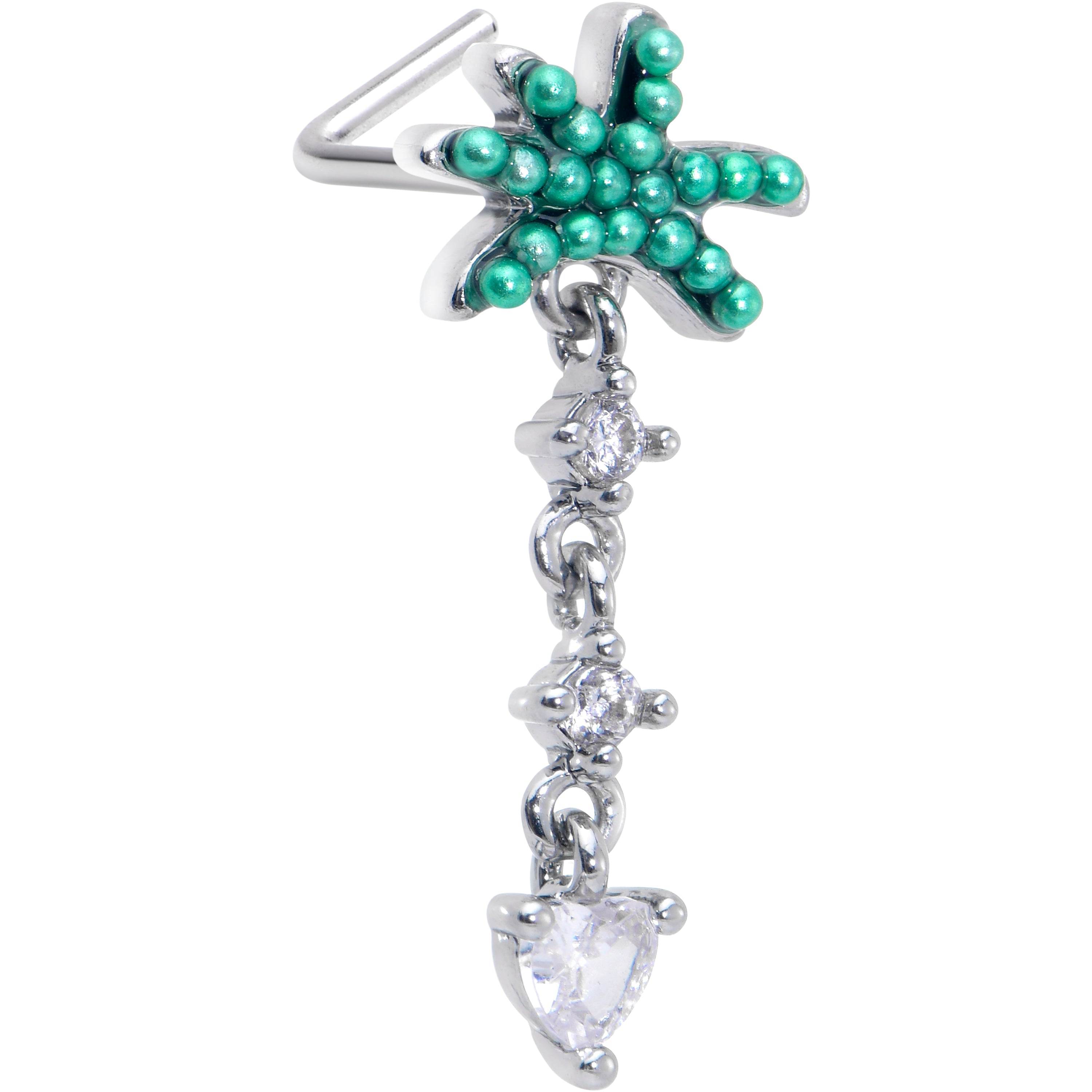 BodyCandy 20G 7mm Clear Gem Palm Tree Love Dangle L Shape Nose Ring — main product shot