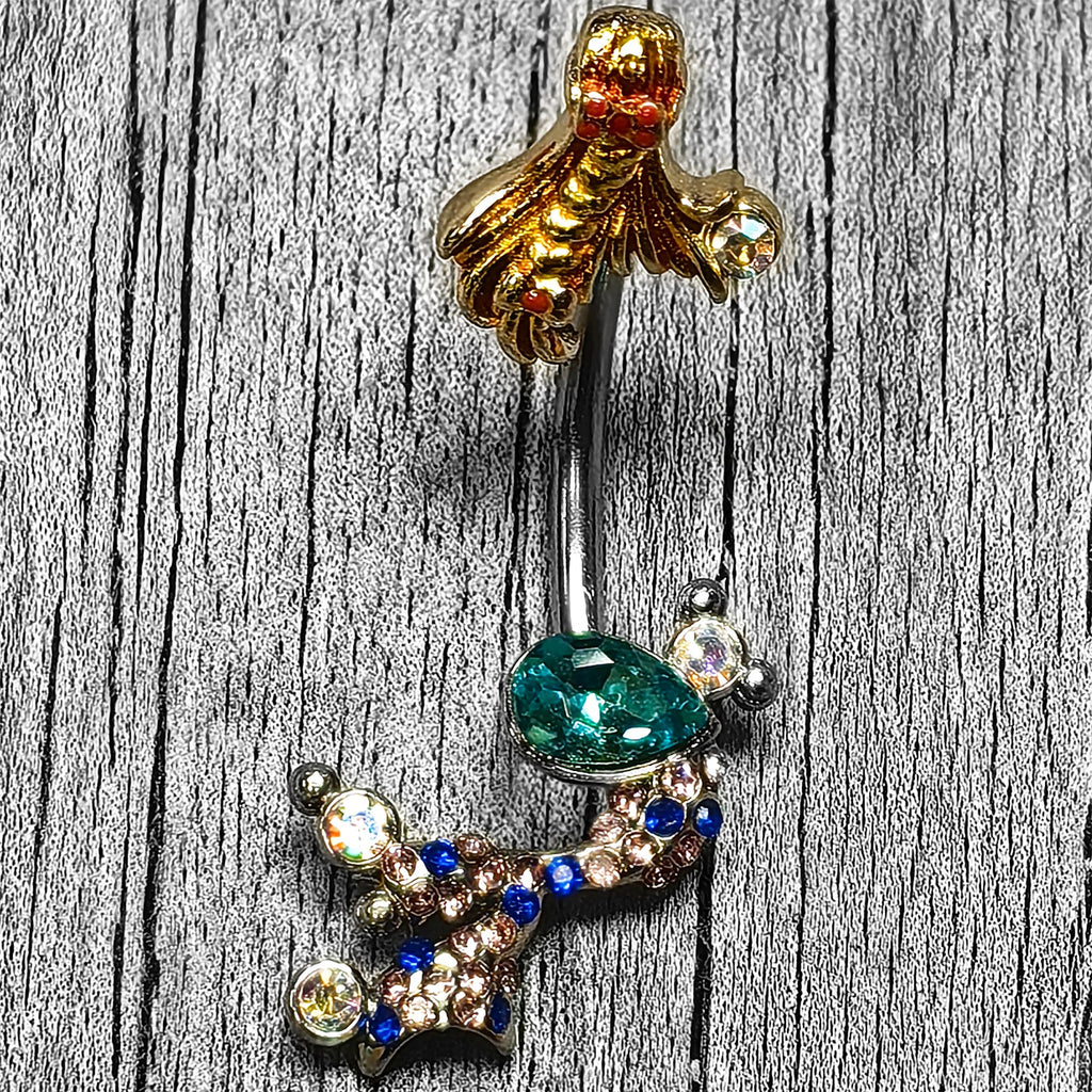BodyCandy Aurora Gem Abstract Mermaid Double Mount Belly Ring — side view