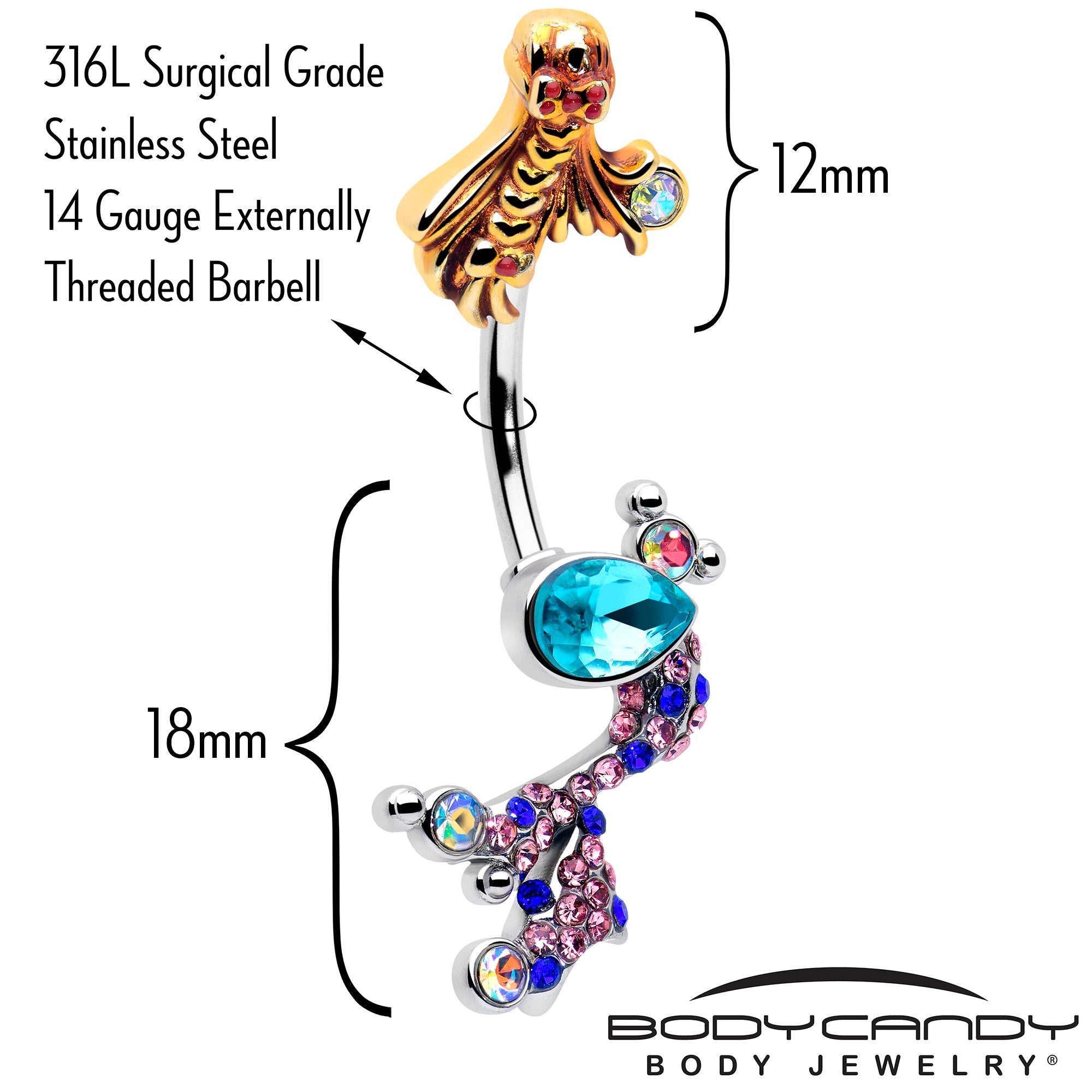 BodyCandy Aurora Gem Abstract Mermaid Double Mount Belly Ring — lifestyle context