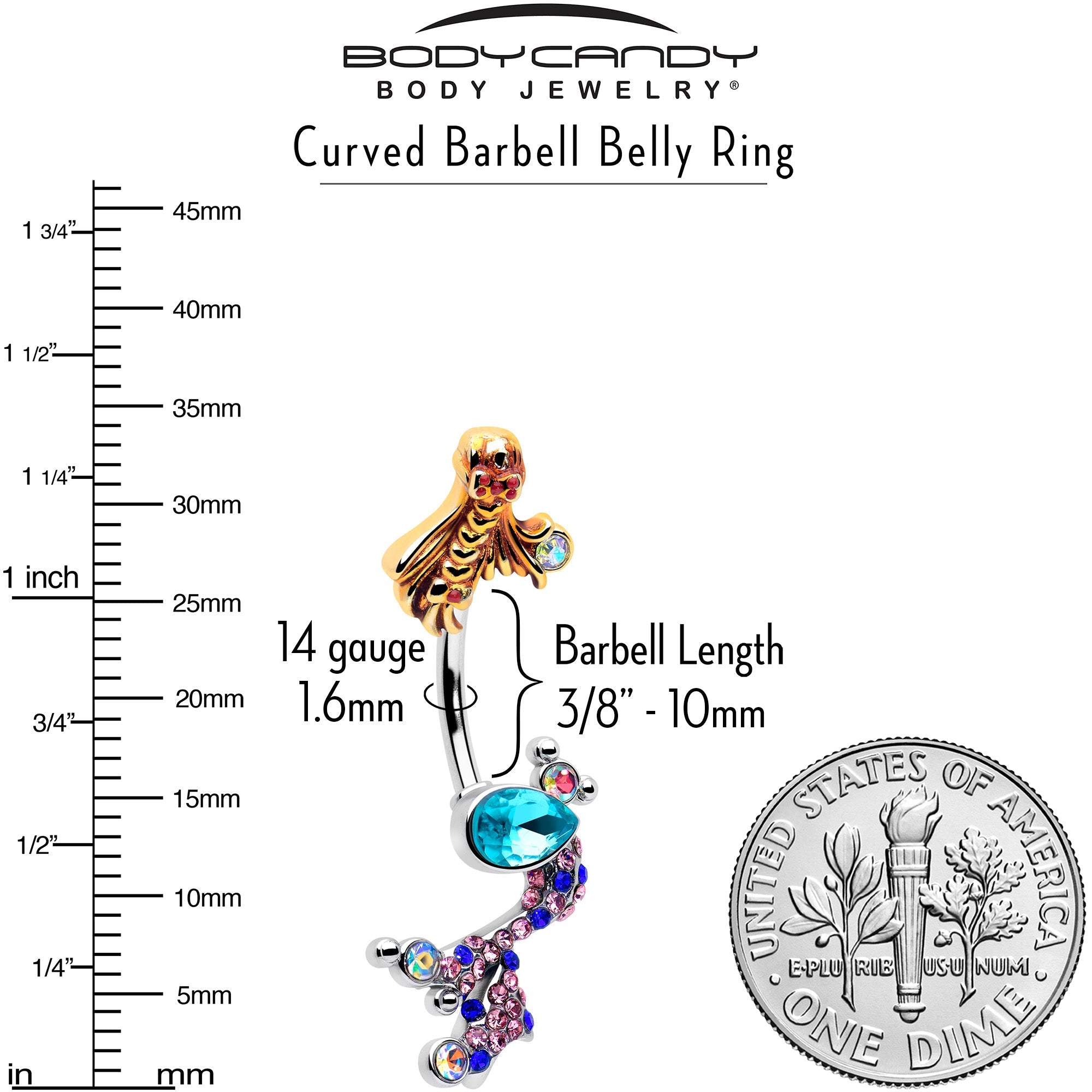 BodyCandy Aurora Gem Abstract Mermaid Double Mount Belly Ring — back view