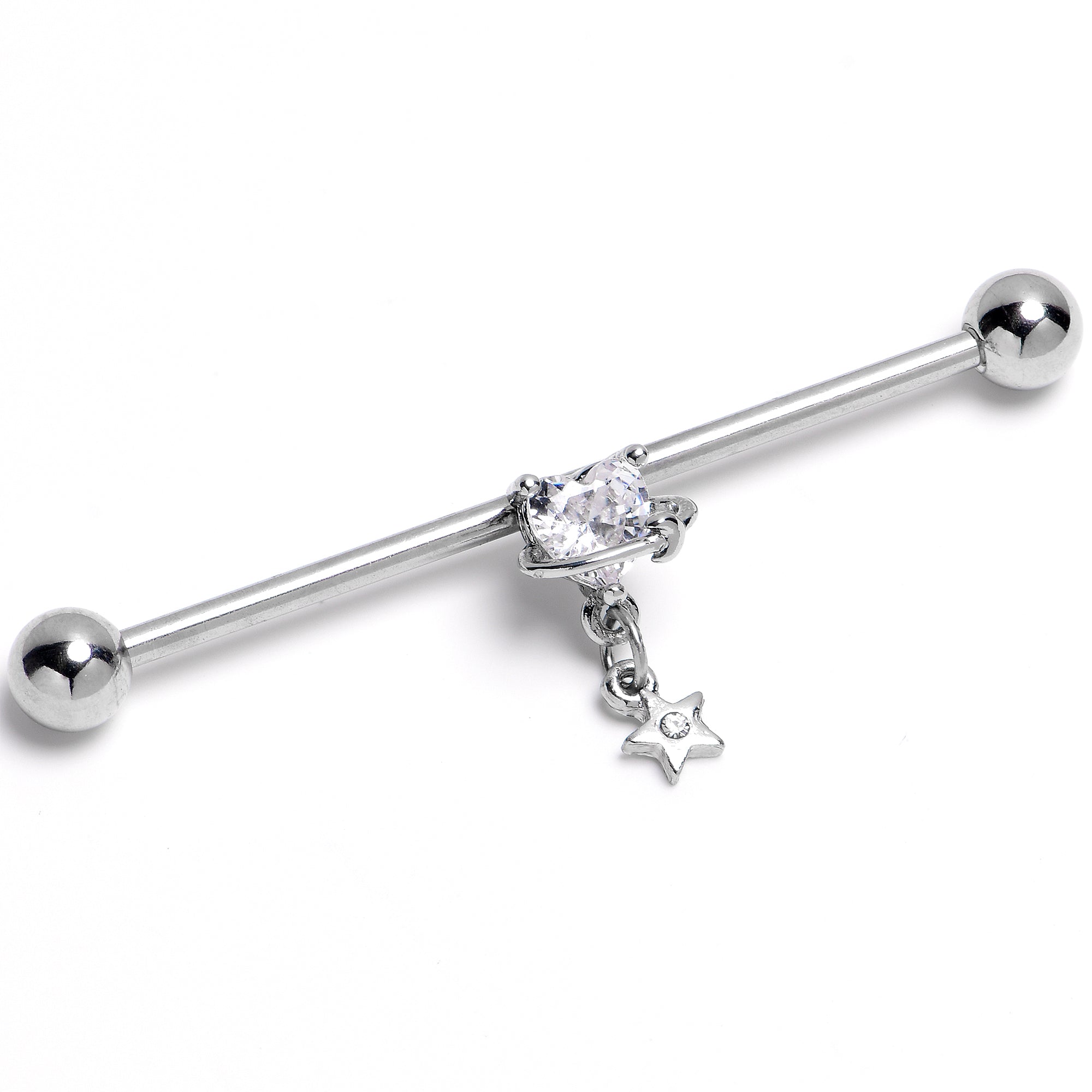 BodyCandy 14G Clear Gem Starry Heart Dangle Industrial Barbell 38mm — main product shot