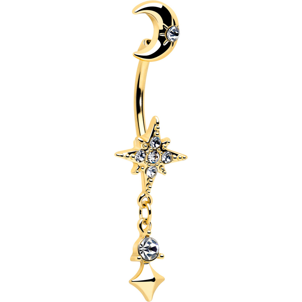 BodyCandy Clear Gem Gold Tone Celestial Glam Dangle Double Mount Belly Ring — main product shot