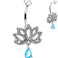 BodyCandy Clear Blue CZ Gem Fashion Flower Lotus Flower Dangle Belly Ring — main product shot