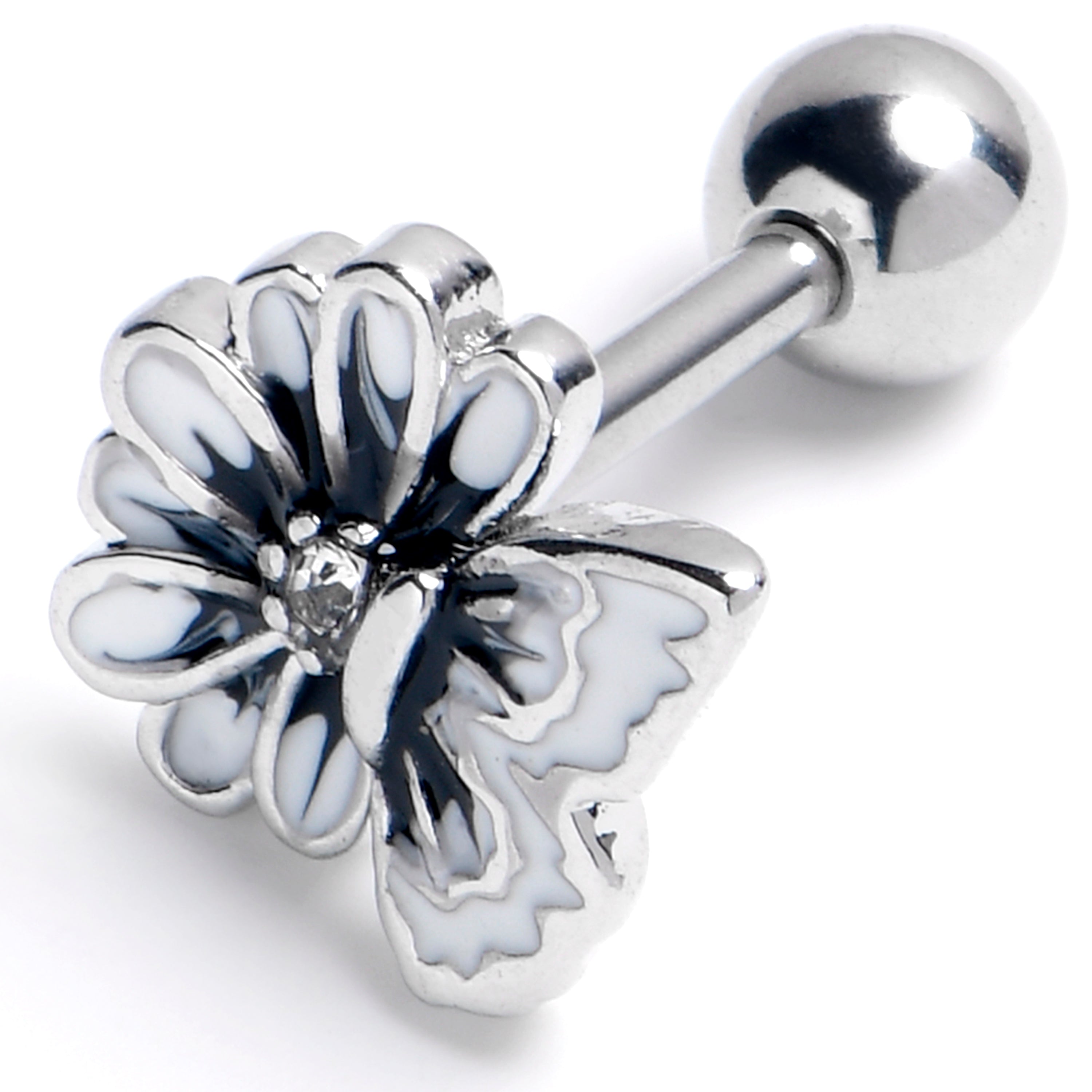 BodyCandy 16G 1/4 Clear Gem Butterfly Blossom White Cartilage Tragus Earring — main product shot