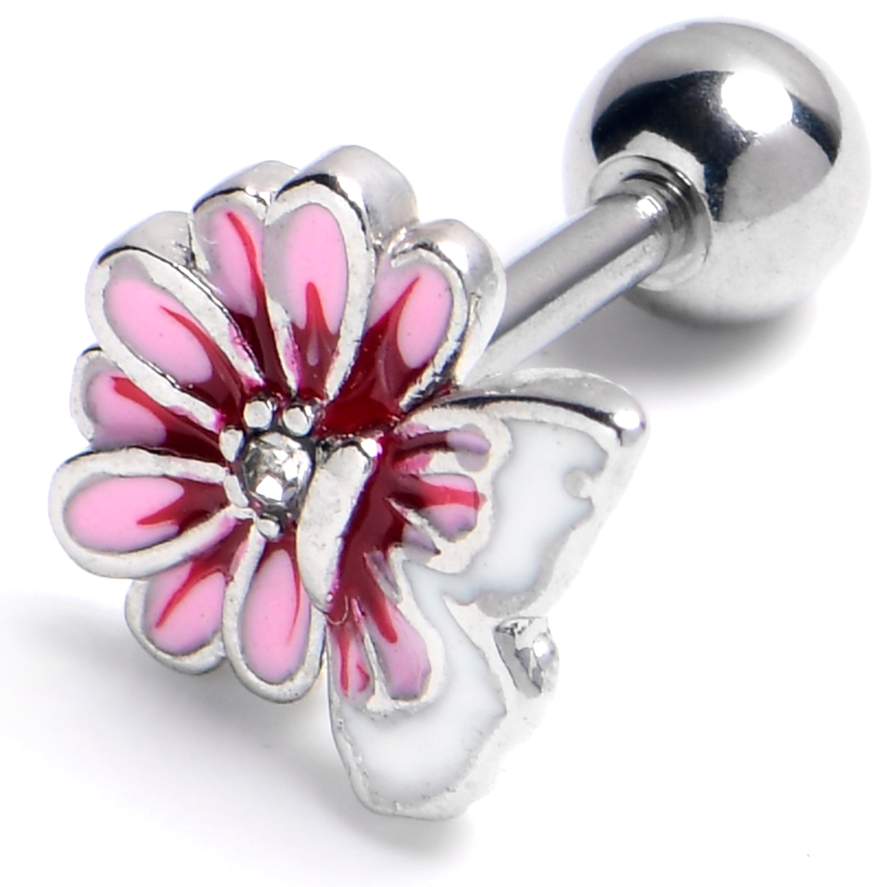 BodyCandy 16G 1/4 Clear Gem Butterfly Blossom Pink Cartilage Tragus Earring — main product shot