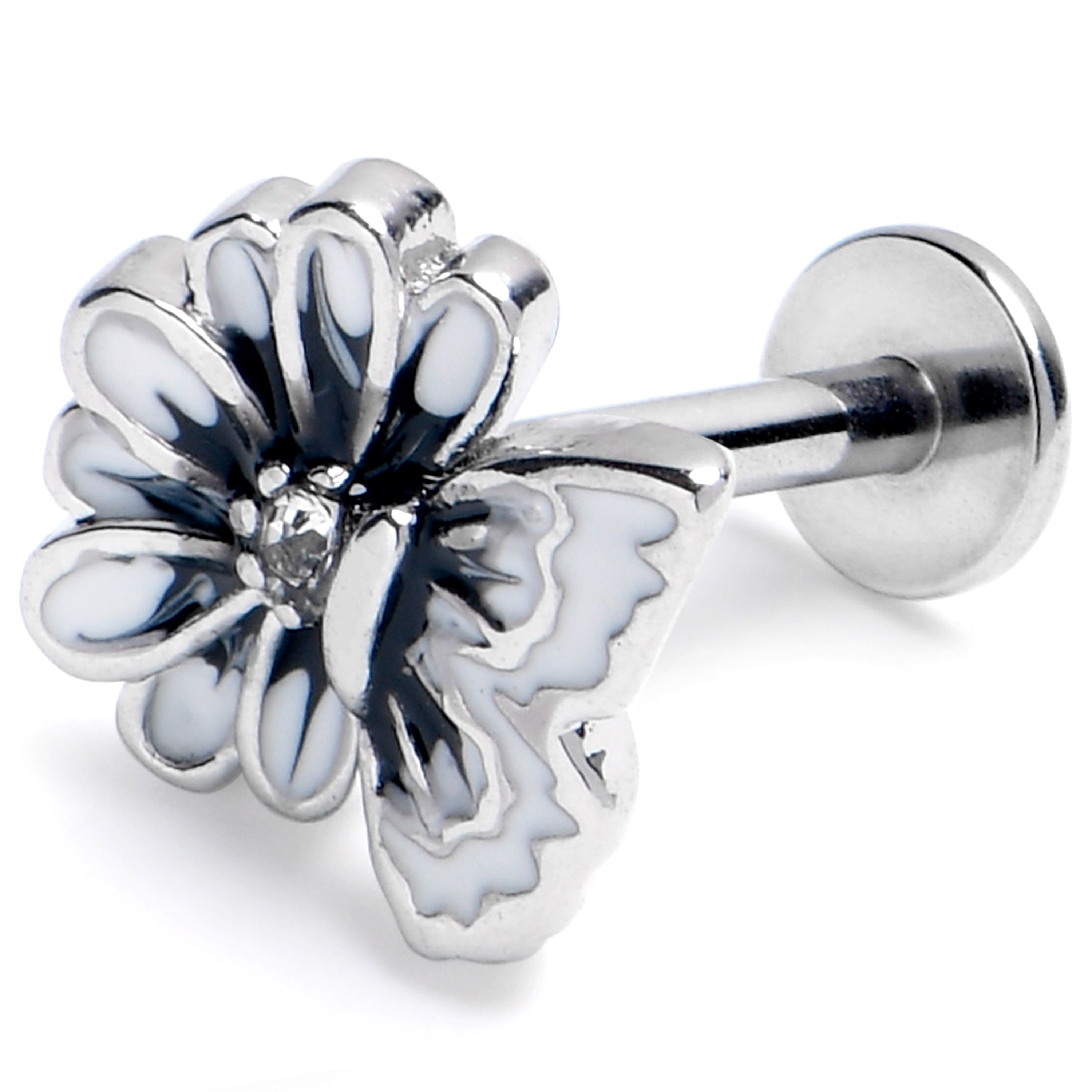 BodyCandy 16G 5/16 Clear Gem Butterfly Blossom White Labret Monroe Tragus — main product shot