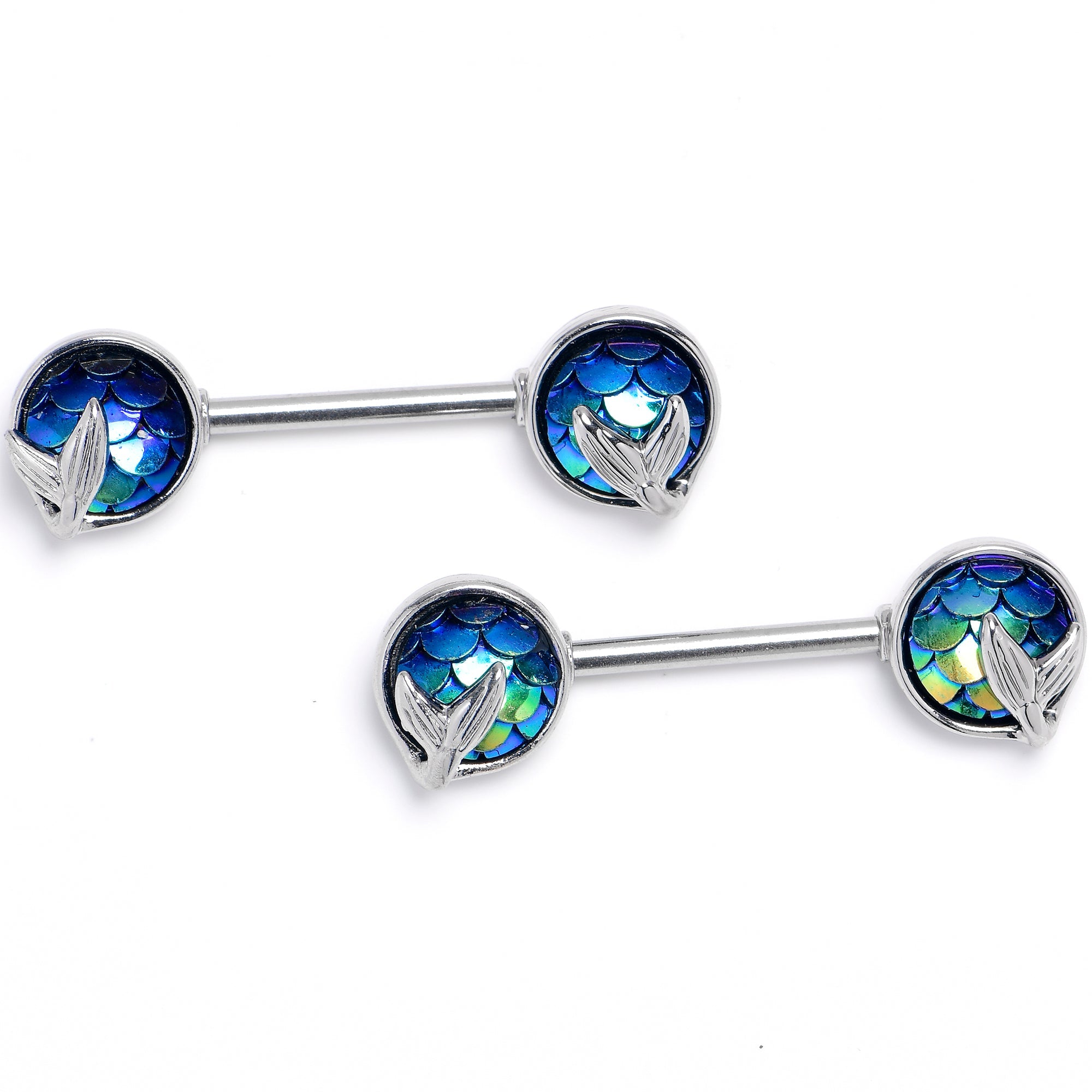 BodyCandy 14G 9/16 Mermaid Dark Blue Scale Tail Barbell Nipple Ring Set — main product shot