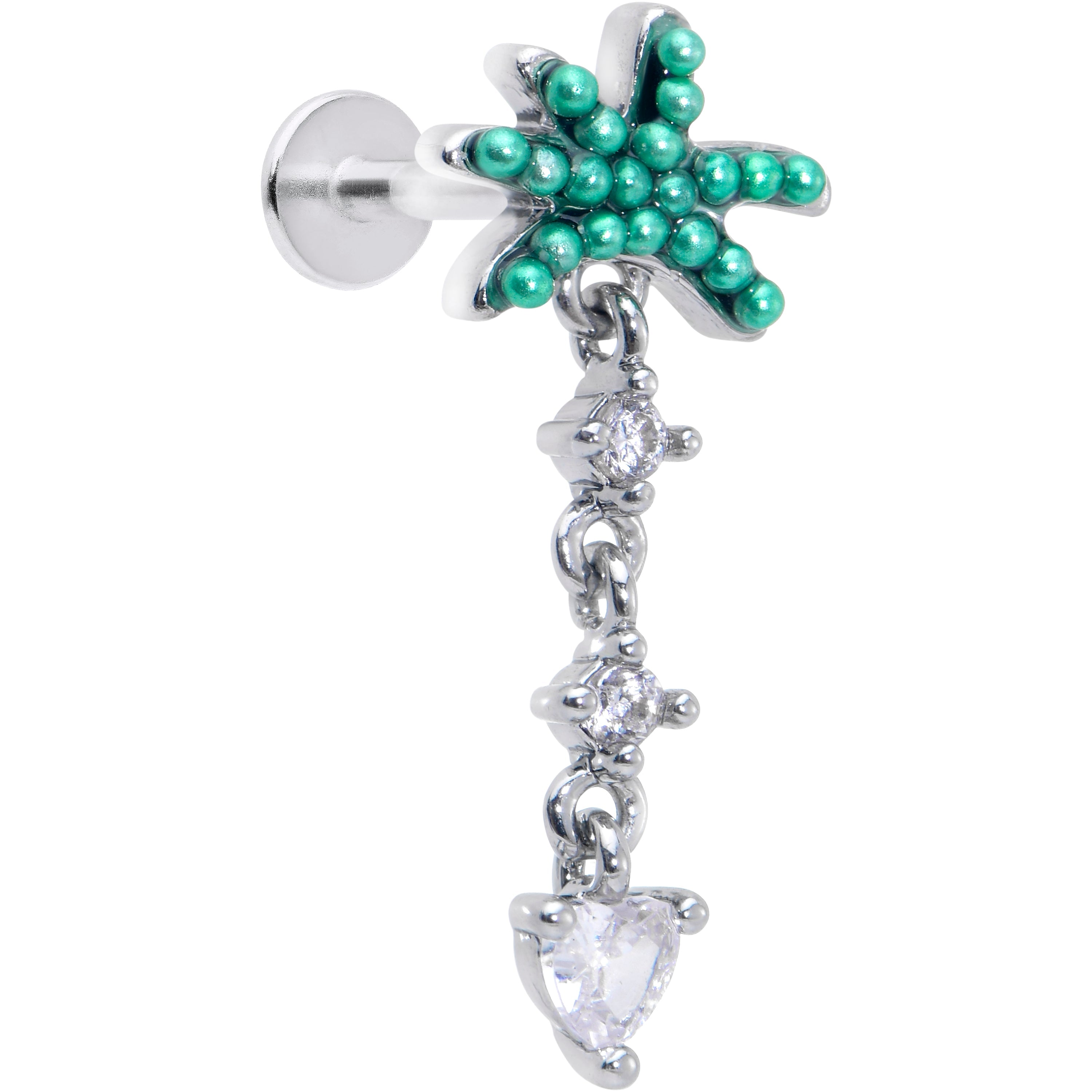 BodyCandy 16G 5/16 Clear Gem Palm Tree Love Dangle Labret Monroe Tragus — main product shot