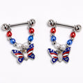 BodyCandy 14G 9/16 Clear Gem Patriotic Butterfly Dangle Nipple Ring Set — main product shot
