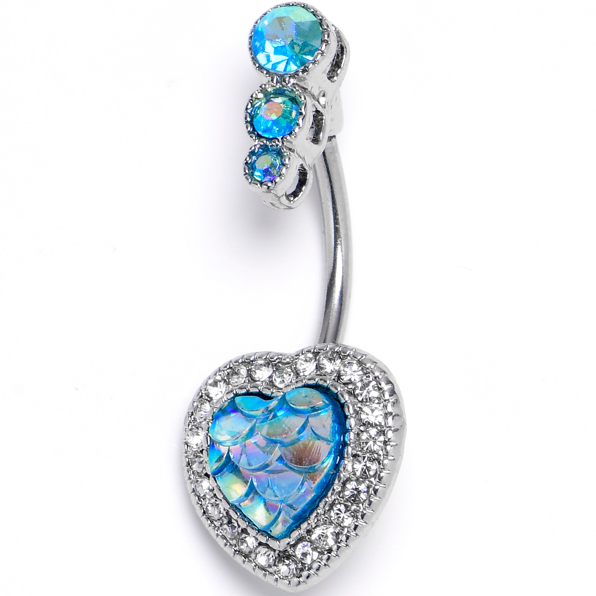 BodyCandy Blue Gem Mermaid Scale Heart Double Mount Belly Ring — main product shot