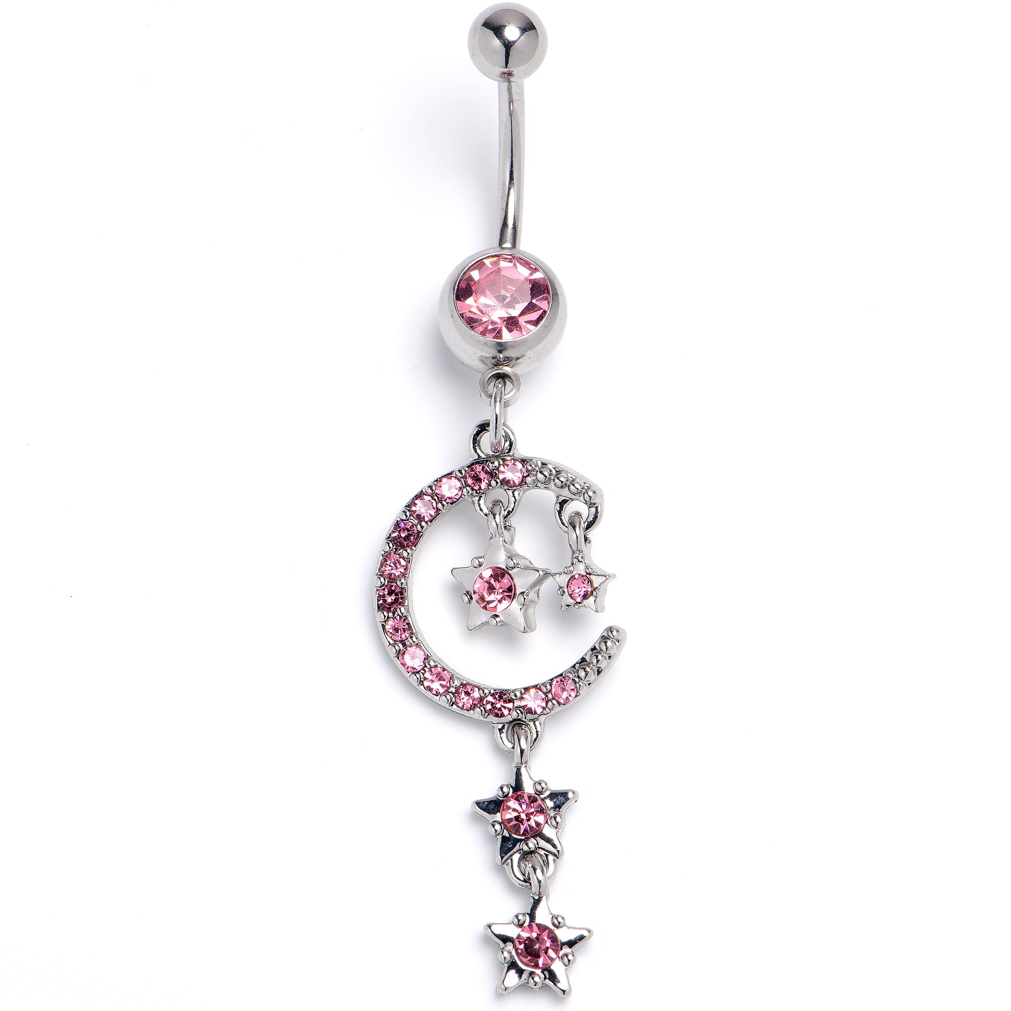 BodyCandy Pink Gem Moon And Stars Internally Threaded Dangle Belly Ring — main product shot