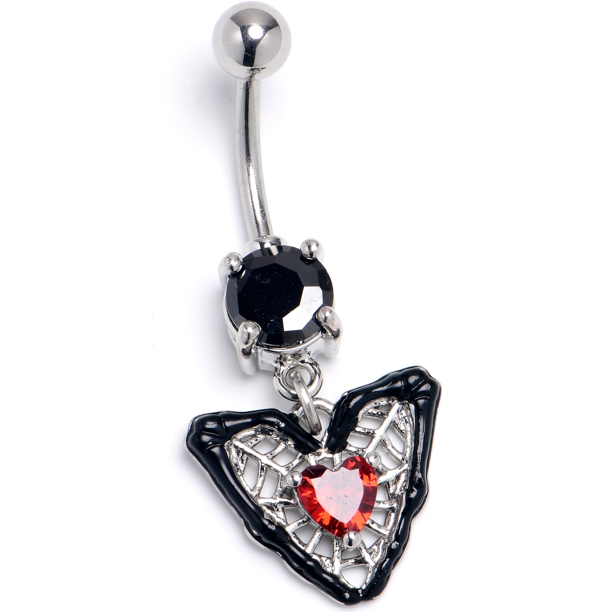 BodyCandy Black Red CZ Gem Captured Heart Dangle Belly Ring — main product shot