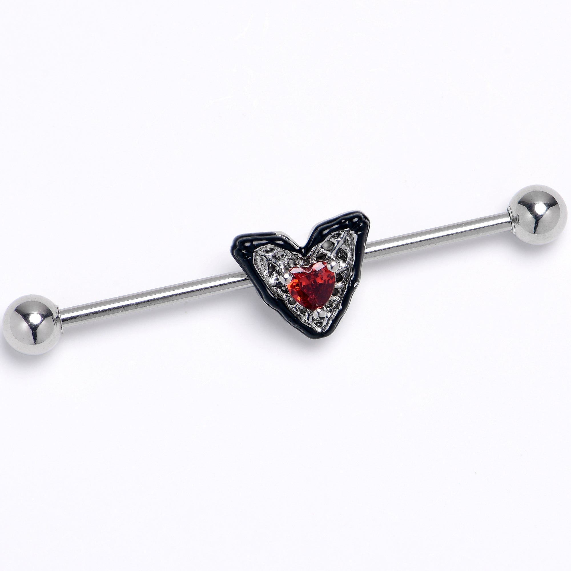BodyCandy 14G Red CZ Gem Captured Heart Industrial Barbell 38mm — main product shot