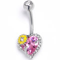 BodyCandy Pink Clear Gem Sunflower Heart Love Belly Ring — main product shot