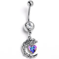 BodyCandy Clear Aurora Gem Leafy Moon Heart Dangle Belly Ring — main product shot