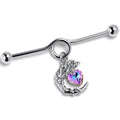 BodyCandy 14G Aurora Gem Leafy Moon Heart Dangle Project Bar 38mm — main product shot