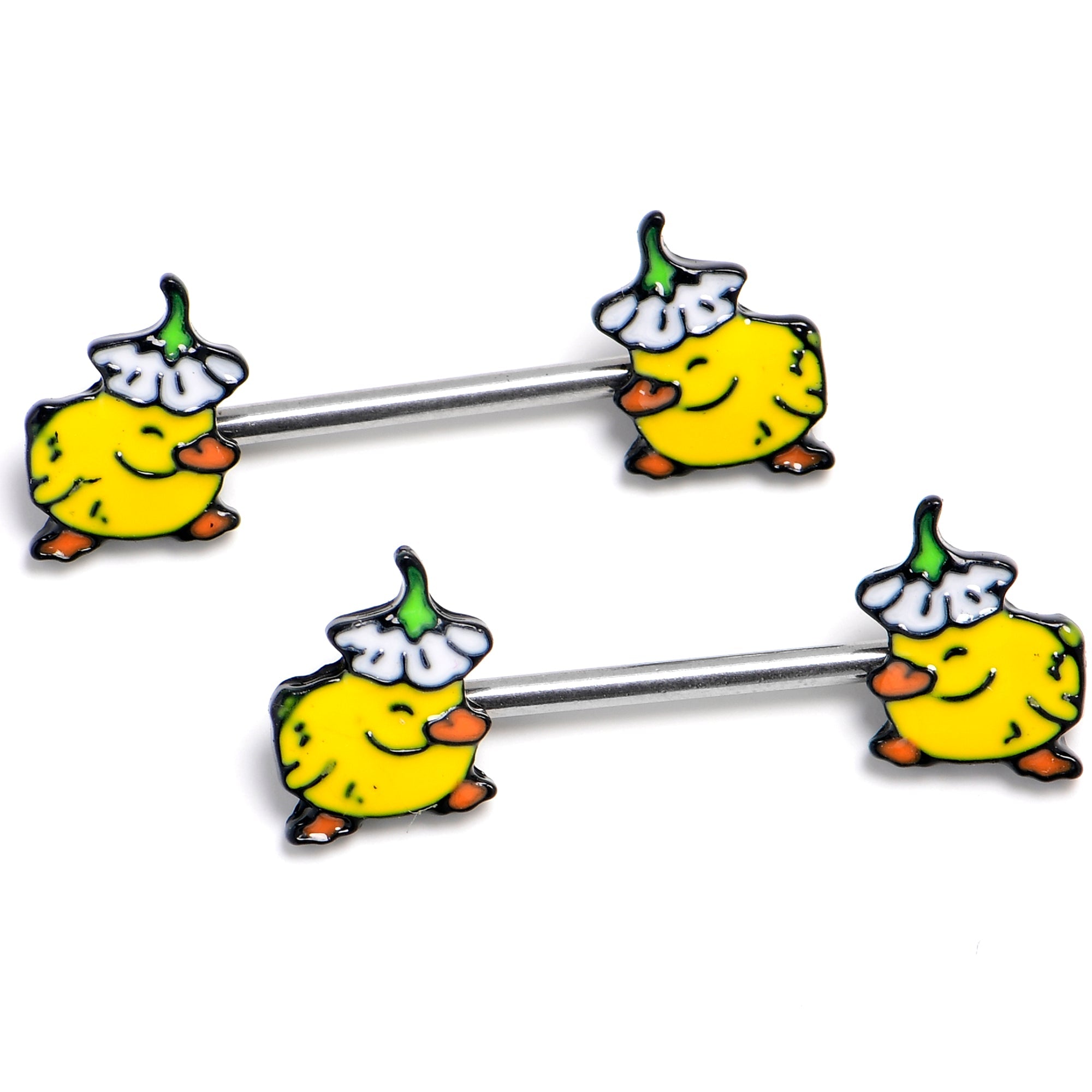 BodyCandy 14G 9/16 Duck Flower Hat Barbell Nipple Ring Set — main product shot