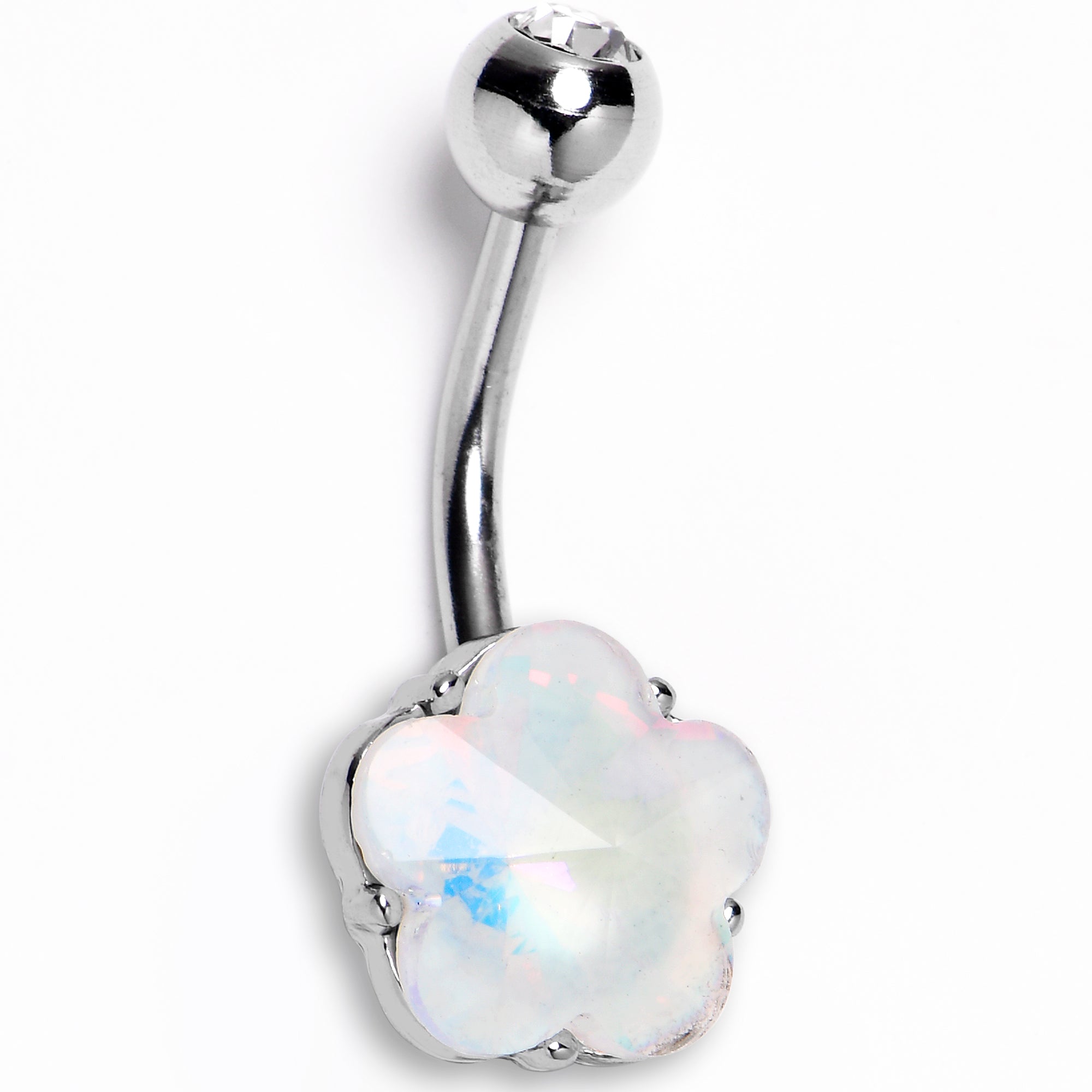BodyCandy White Delicate Blossom Flower Internally Threaded Belly Ring — main product shot