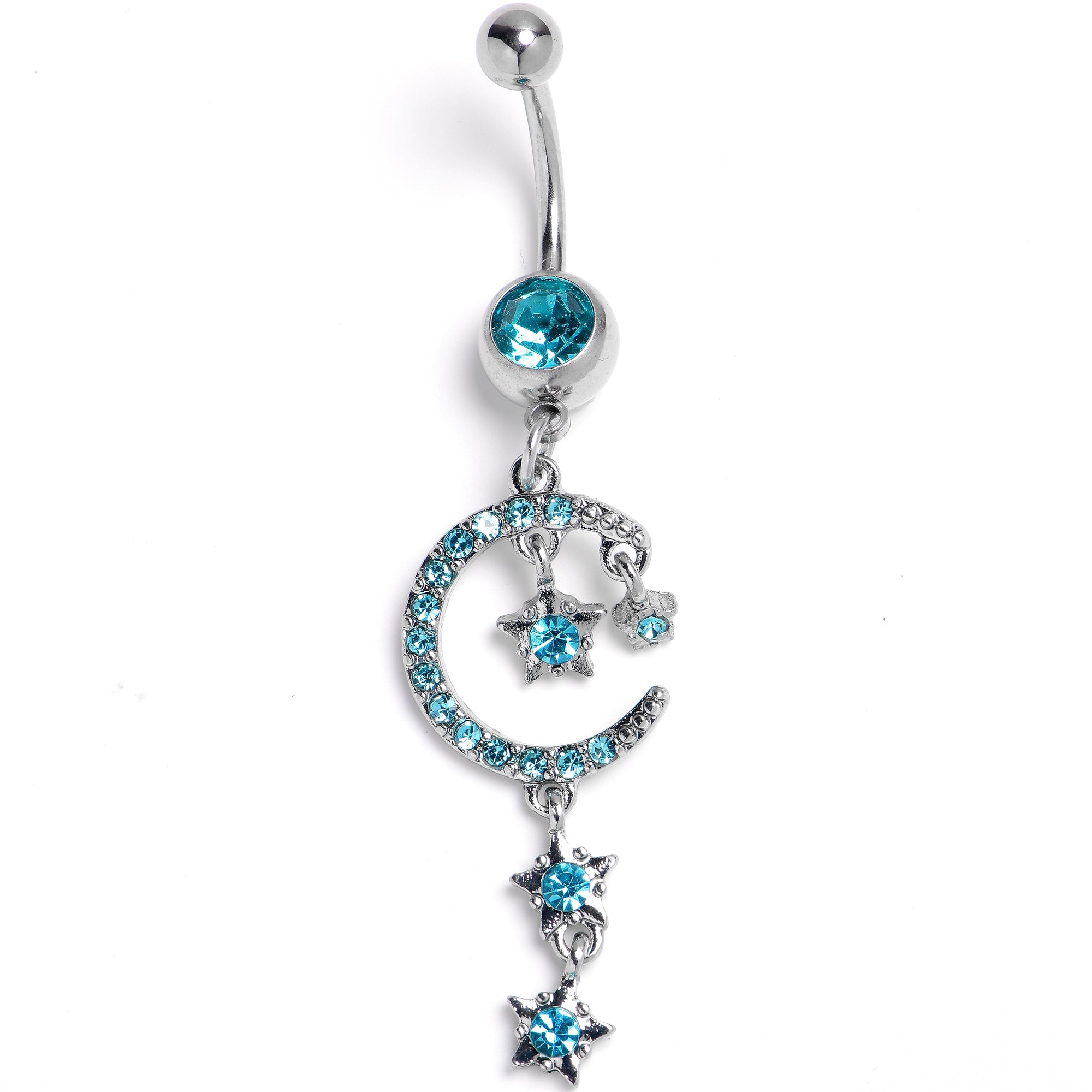 BodyCandy Blue Gem Crescent Moon and Stars Dangle Internally Threaded Belly Ring — main product shot