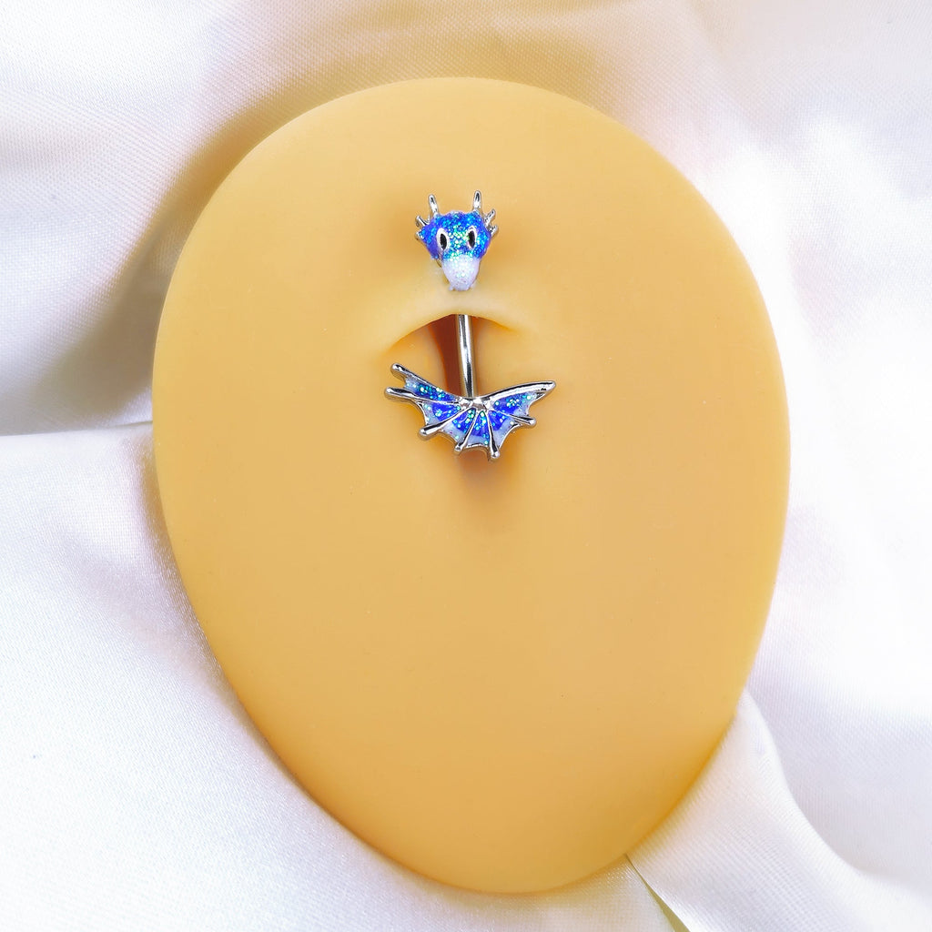 BodyCandy Sea Monster Glitter Blue Double Mount Belly Ring — detail close-up