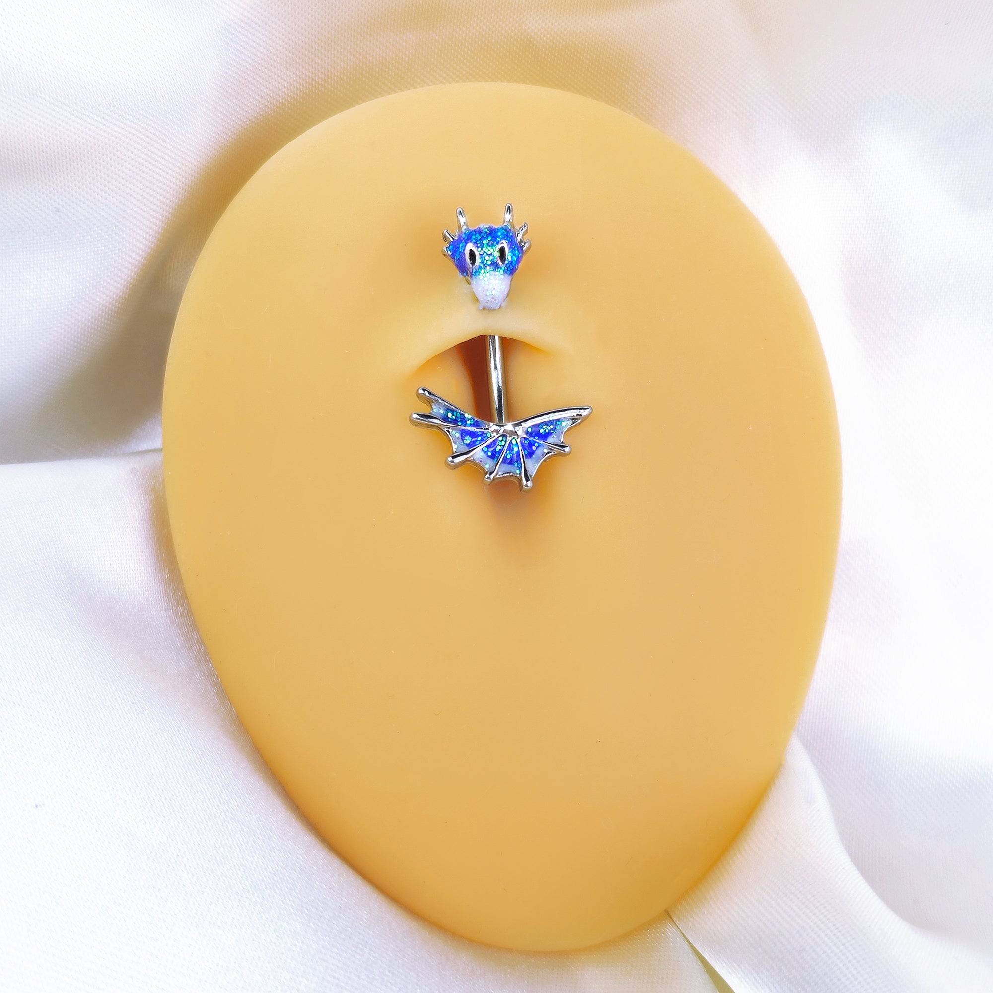 BodyCandy Sea Monster Glitter Blue Double Mount Belly Ring — detail close-up