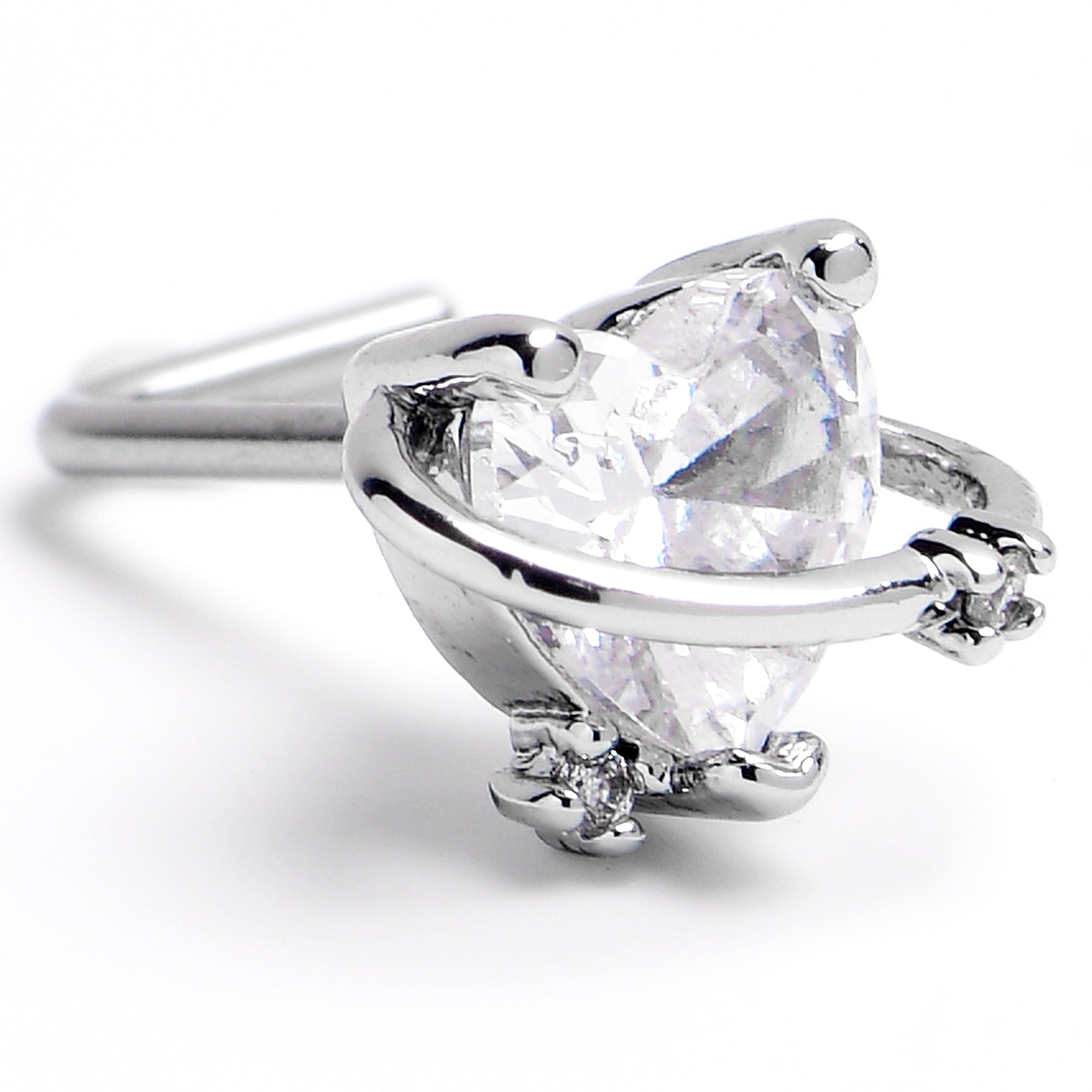 BodyCandy 20G 1/4 Clear CZ Gem Heart Saturn L Shape Nose Ring — main product shot
