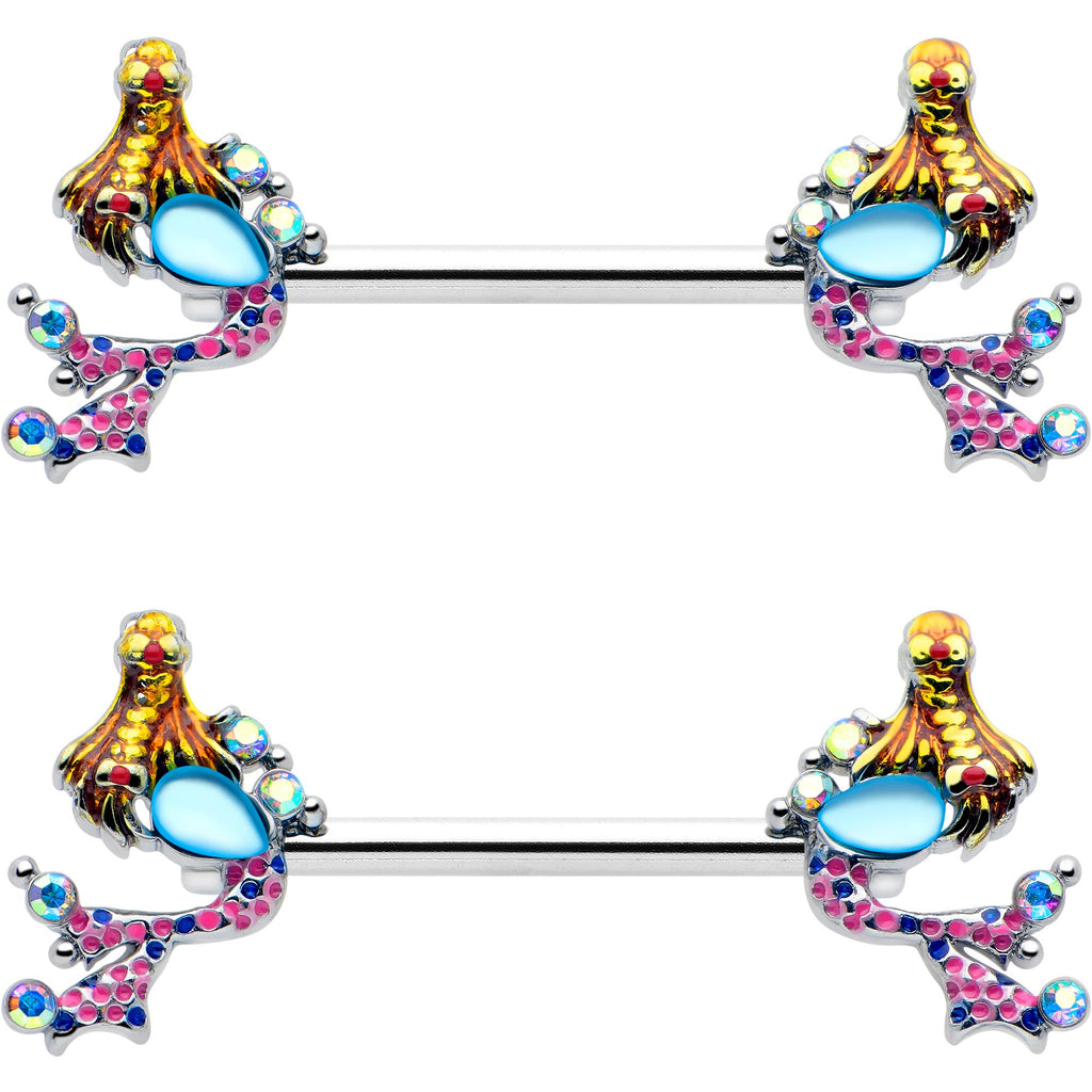 BodyCandy 14G 9/16 Blue Aurora Gem Abstract Mermaid Barbell Nipple Ring Set — detail close-up