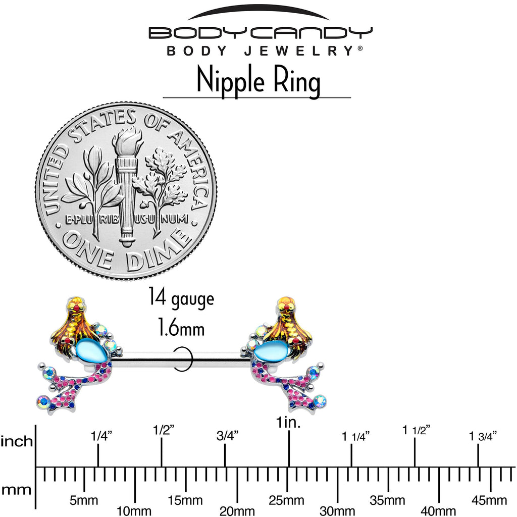 BodyCandy 14G 9/16 Blue Aurora Gem Abstract Mermaid Barbell Nipple Ring Set — lifestyle context