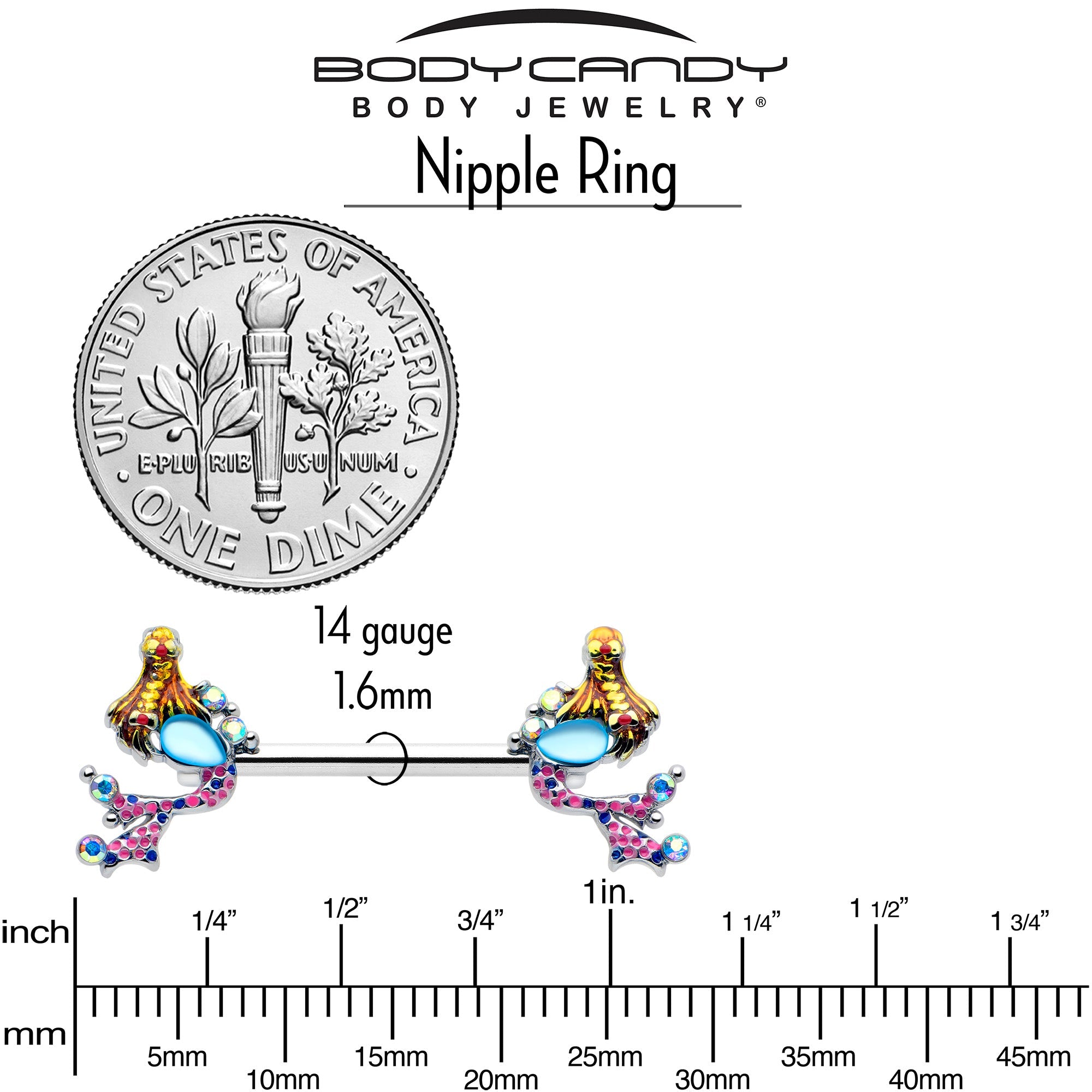 BodyCandy 14G 9/16 Blue Aurora Gem Abstract Mermaid Barbell Nipple Ring Set — lifestyle context