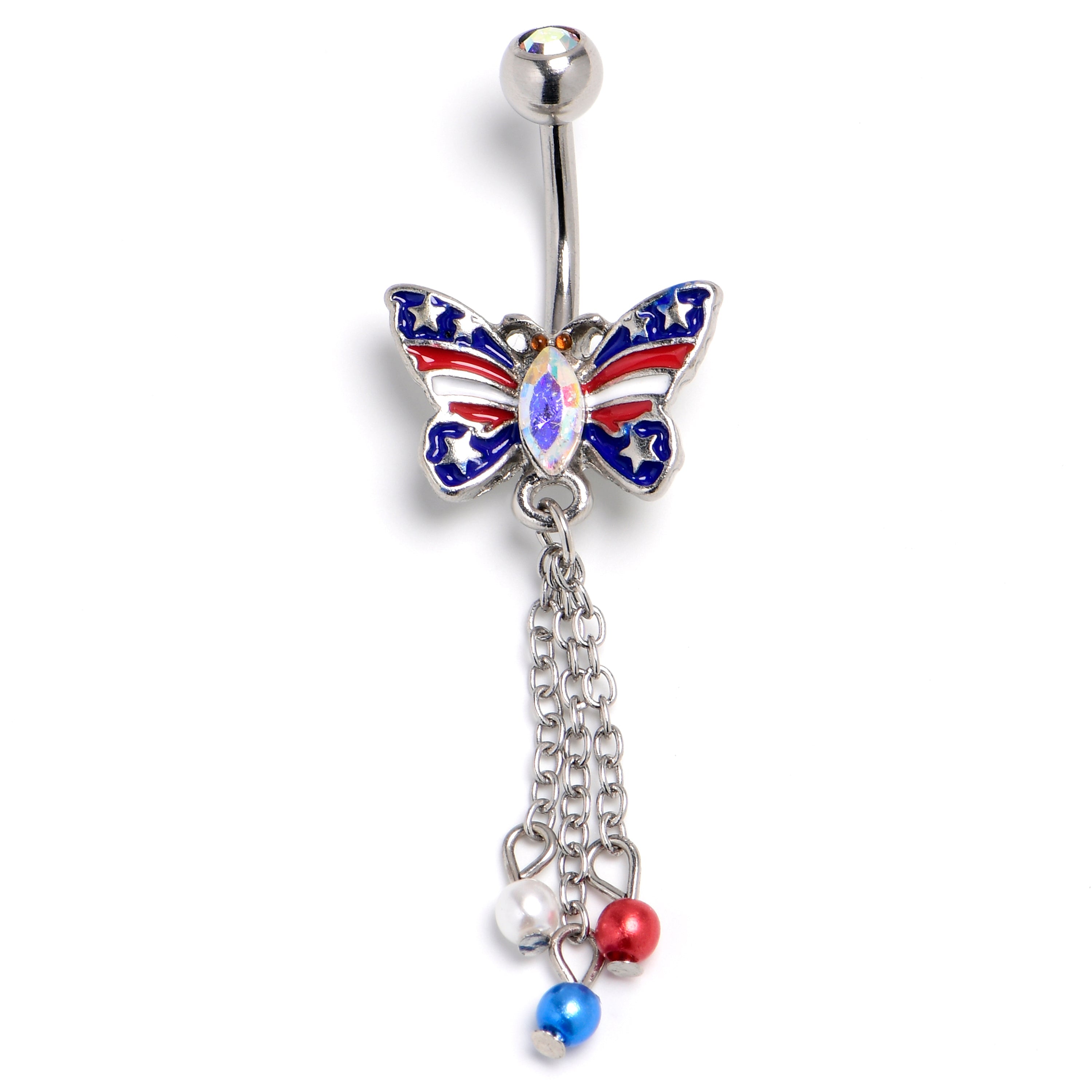 BodyCandy Aurora Gem Patriotic Butterfly Dangle Belly Ring — main product shot
