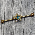 BodyCandy 14G Blue Clear Gem Gold Tone Starry Glam Industrial Barbell 38mm — main product shot