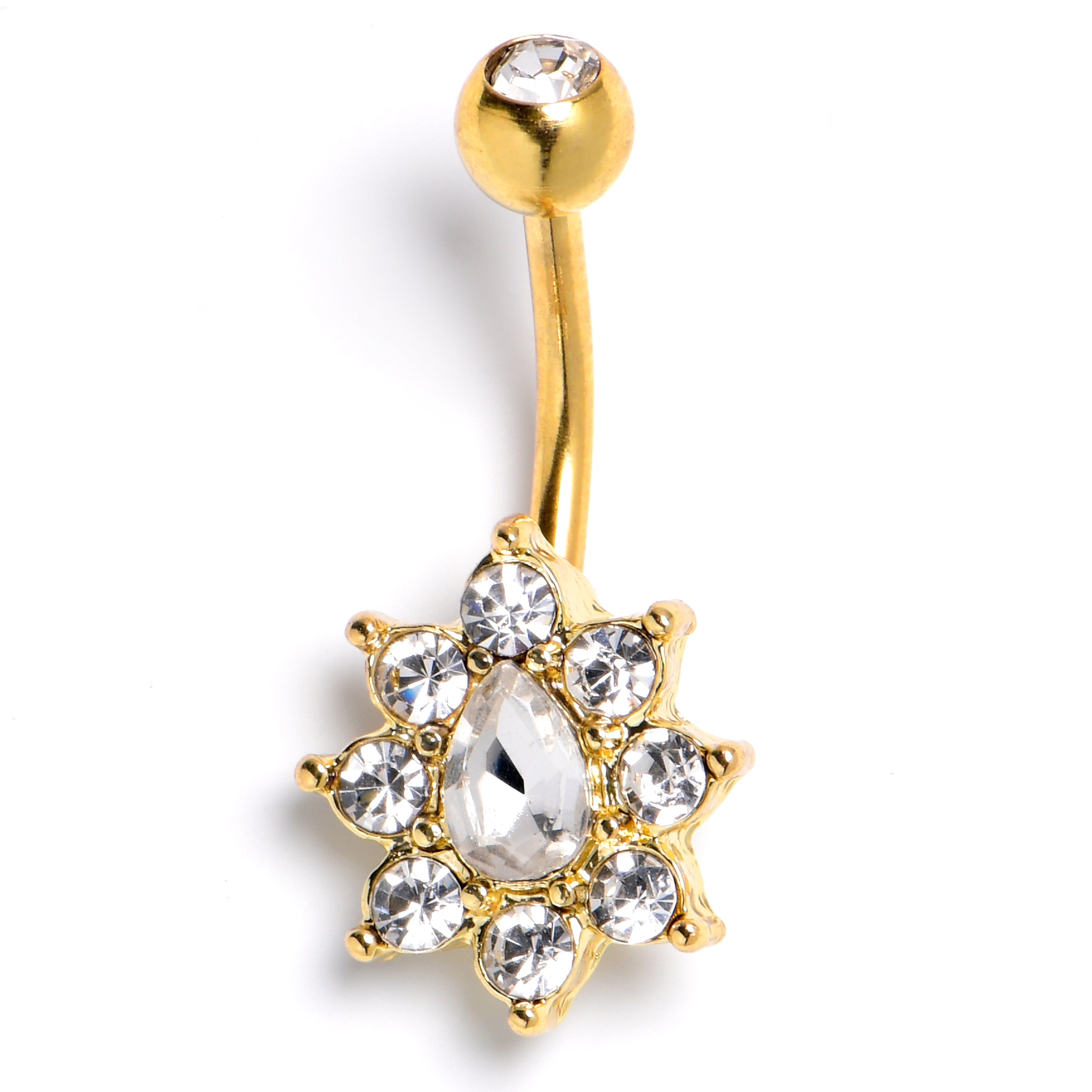 BodyCandy Clear CZ Gem Gold Tone Internally Threaded Sunny Glam Belly Ring — main product shot